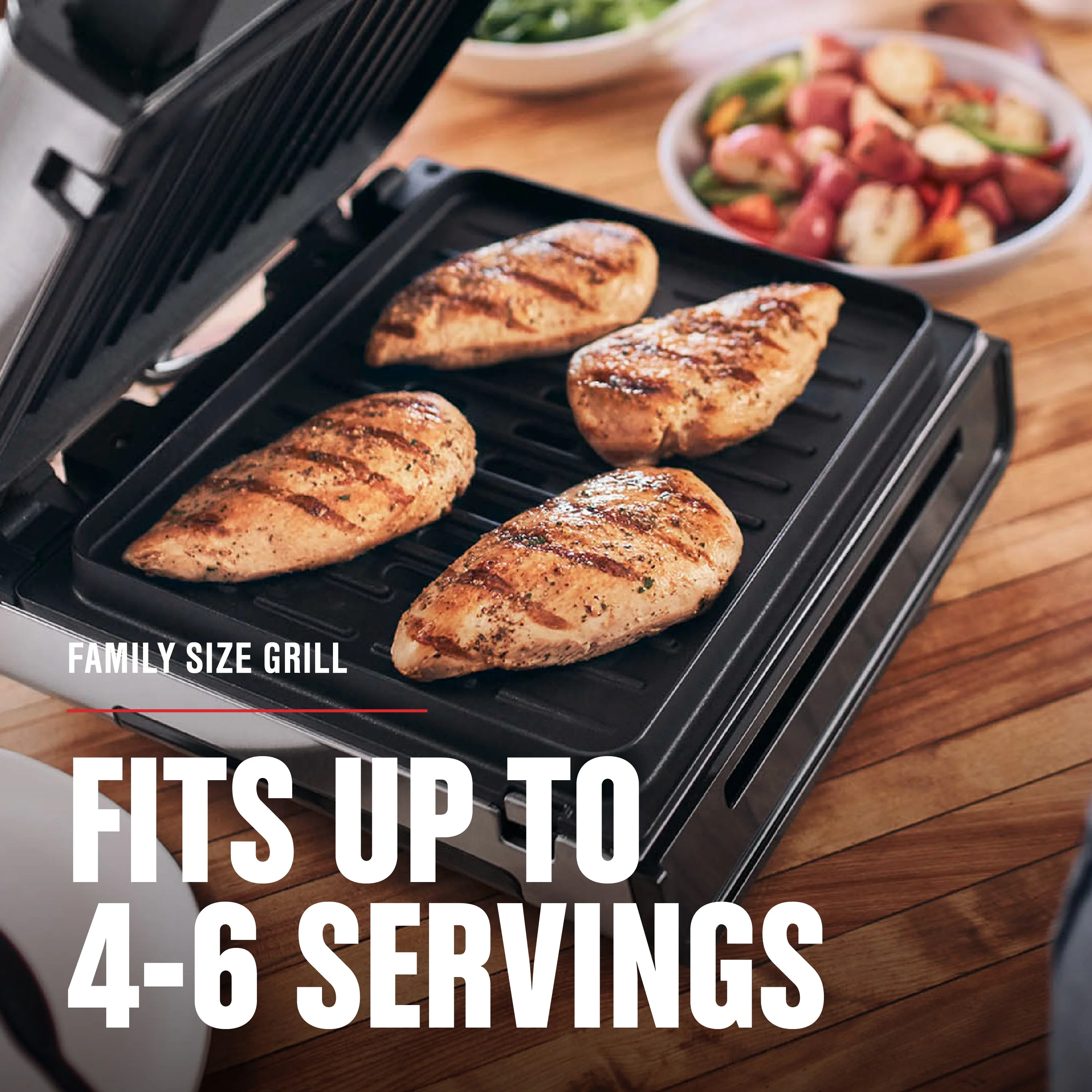 George Foreman 4–6 Serving Electric Indoor Grill, Contact Smokeless Grilling with Removable Plates and Drip Tray, Stainless Steel Housing - Image 8