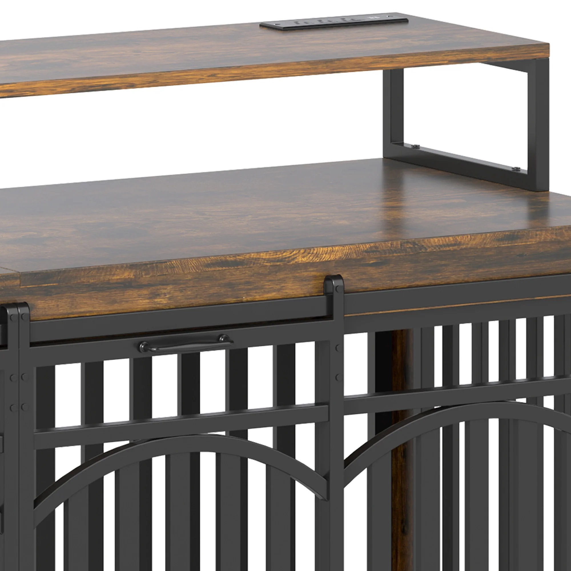 Uforic 71-Inch Heavy Duty Dog Crate TV Stand with LED Light, Power Outlets, and Storage Shelves for Medium to Large Dogs - Image 8