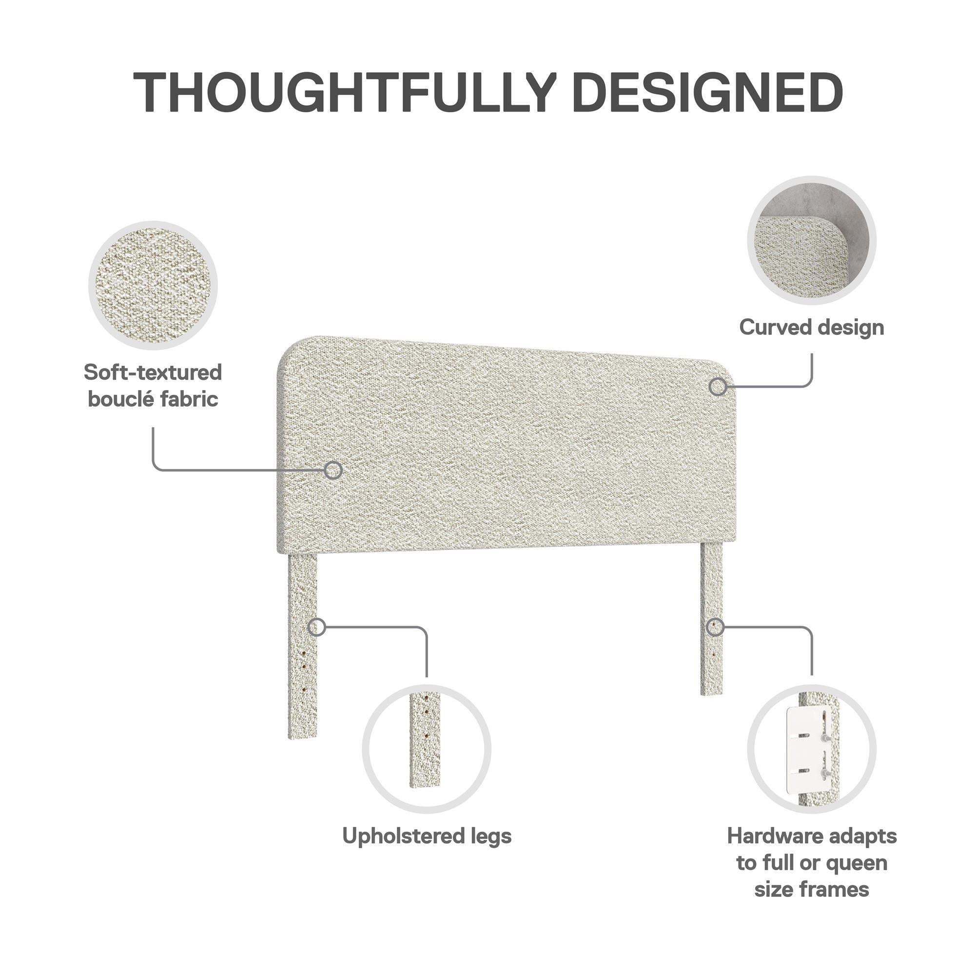 Better Homes & Gardens Juliet Full/Queen Boucle Headboard, Ivory - Image 2