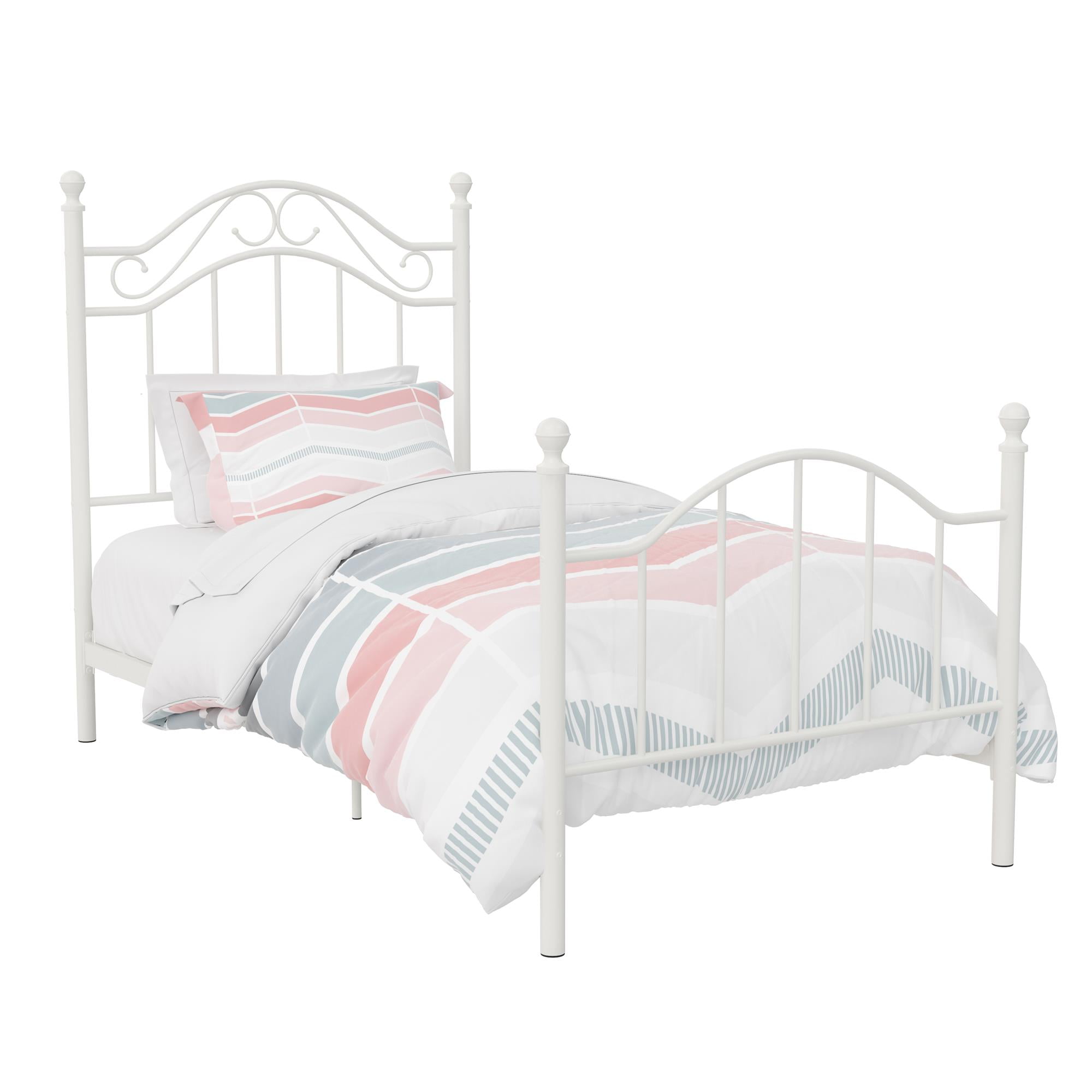 DHP Traditional Metal Bed Frame with Headboard and Footboard, Twin, White - Image 4