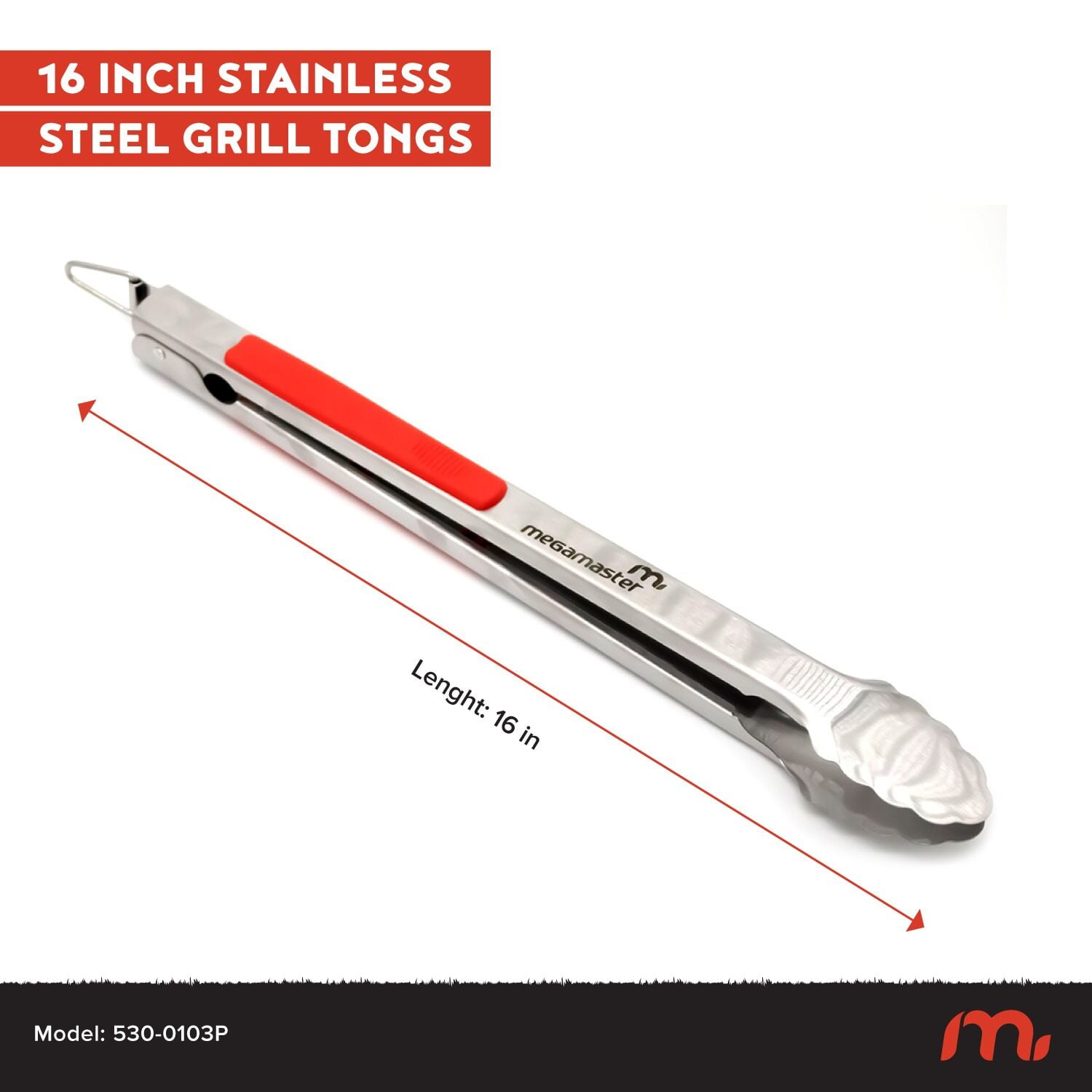 16" Extra-Long Stainless Steel Grill Tongs – Premium Locking BBQ Tongs for Grilling, Cooking, Barbecue, Tailgating – Easy Grip with Hanging Hook, Model 530-0103P - Image 3