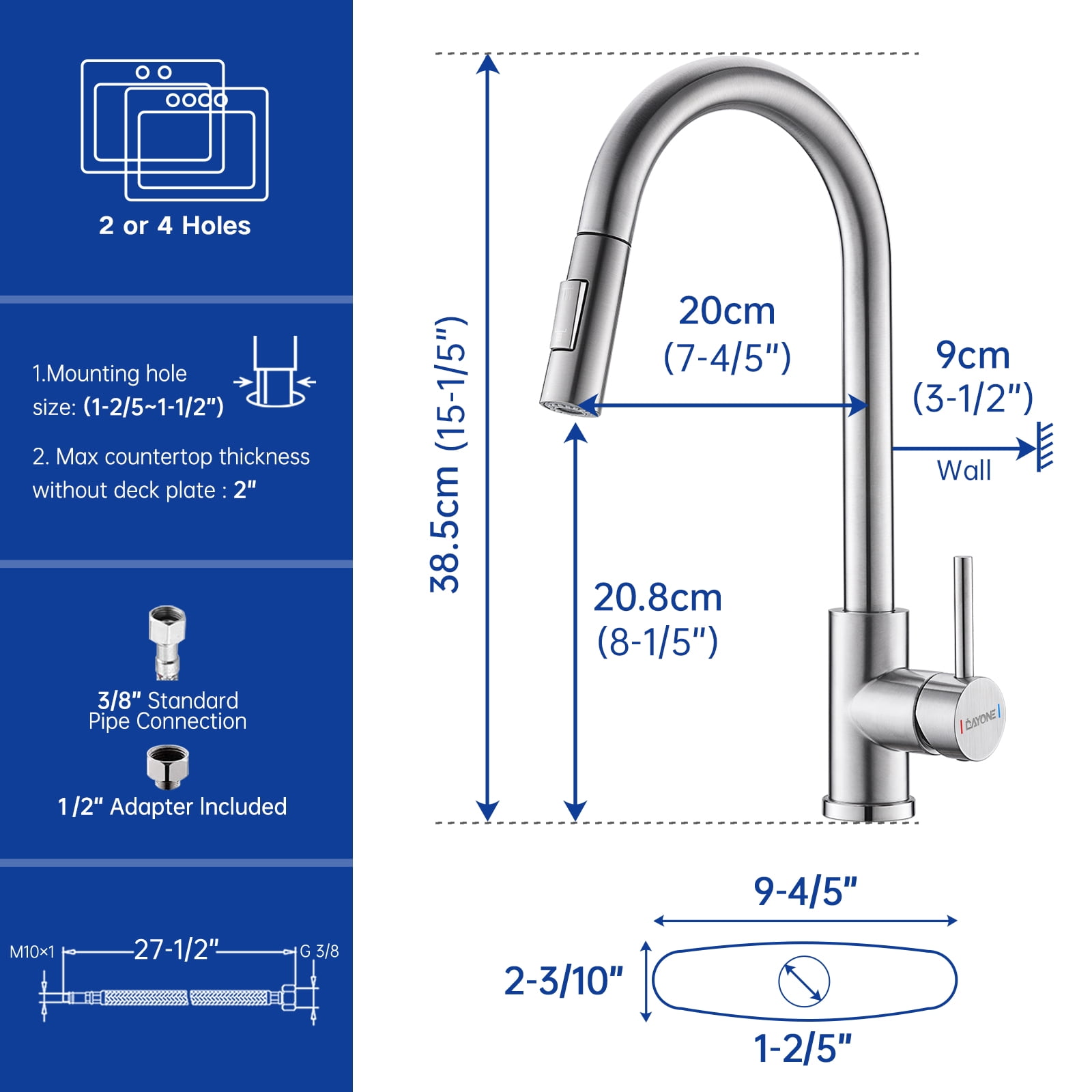 DAYONE Pull Down Brushed Nickel Kitchen Faucet with Sprayer and Soap Dispenser, Single Handle High Arc Stainless Steel Kitchen Sinkl Faucet for Kitchen Renovation and Decor - Image 9