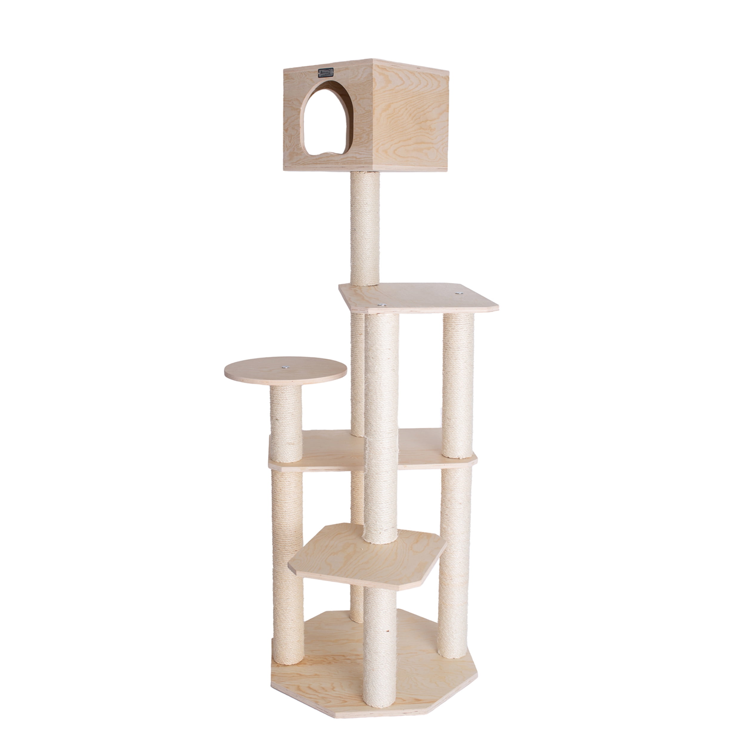 Armarkat 69-in real wood Cat Tree & Condo Scratching Post Tower, Wood - Image 6