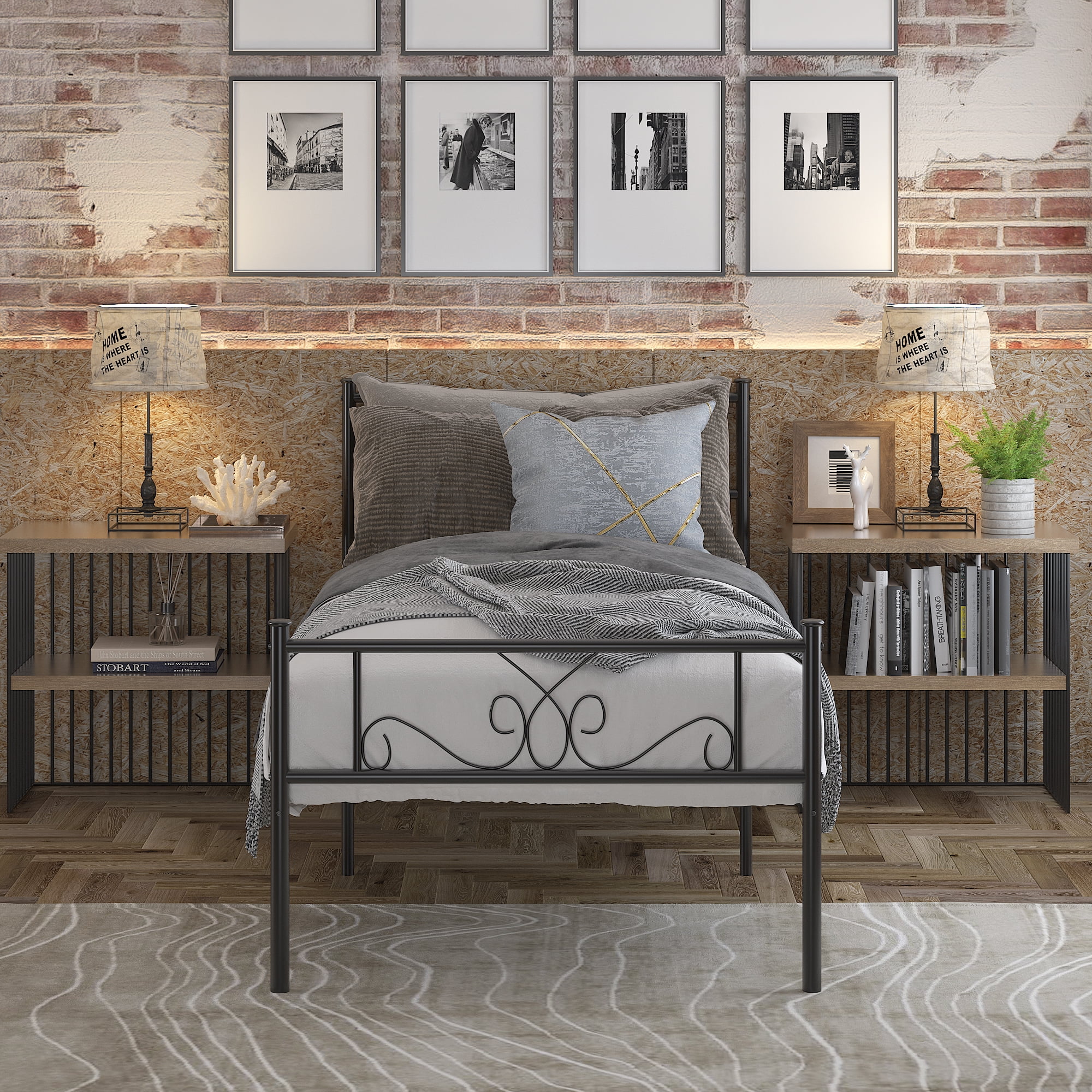 Yoneston Twin Size Metal Platform Bed Frame with Headboard for Kids and Teens Bedroom Furniture, Black - Image 6