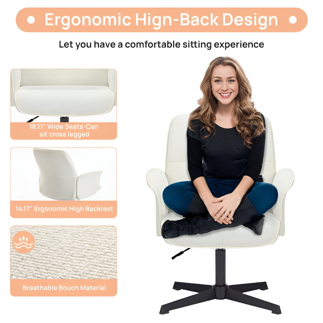 Homy Casa Office Desk Chair, Swivel Height Adjustable Wide Seat Computer Task Vanity Chair for Home Office, Beige - Image 3