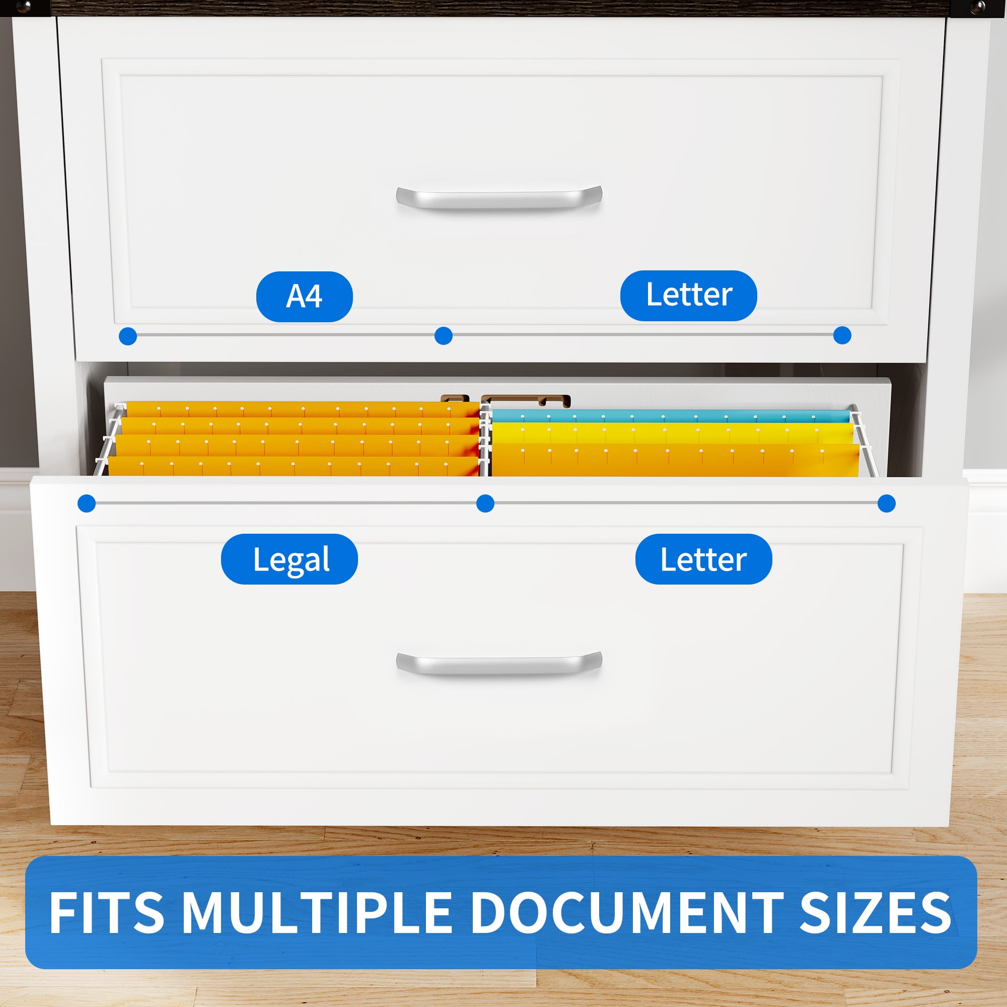 Dextrus 2-Drawer Lateral File Cabinet for Home Office , Large Filing Cabinet for Letter A4-Sized Files, Office Storage Organizer , White - Image 6