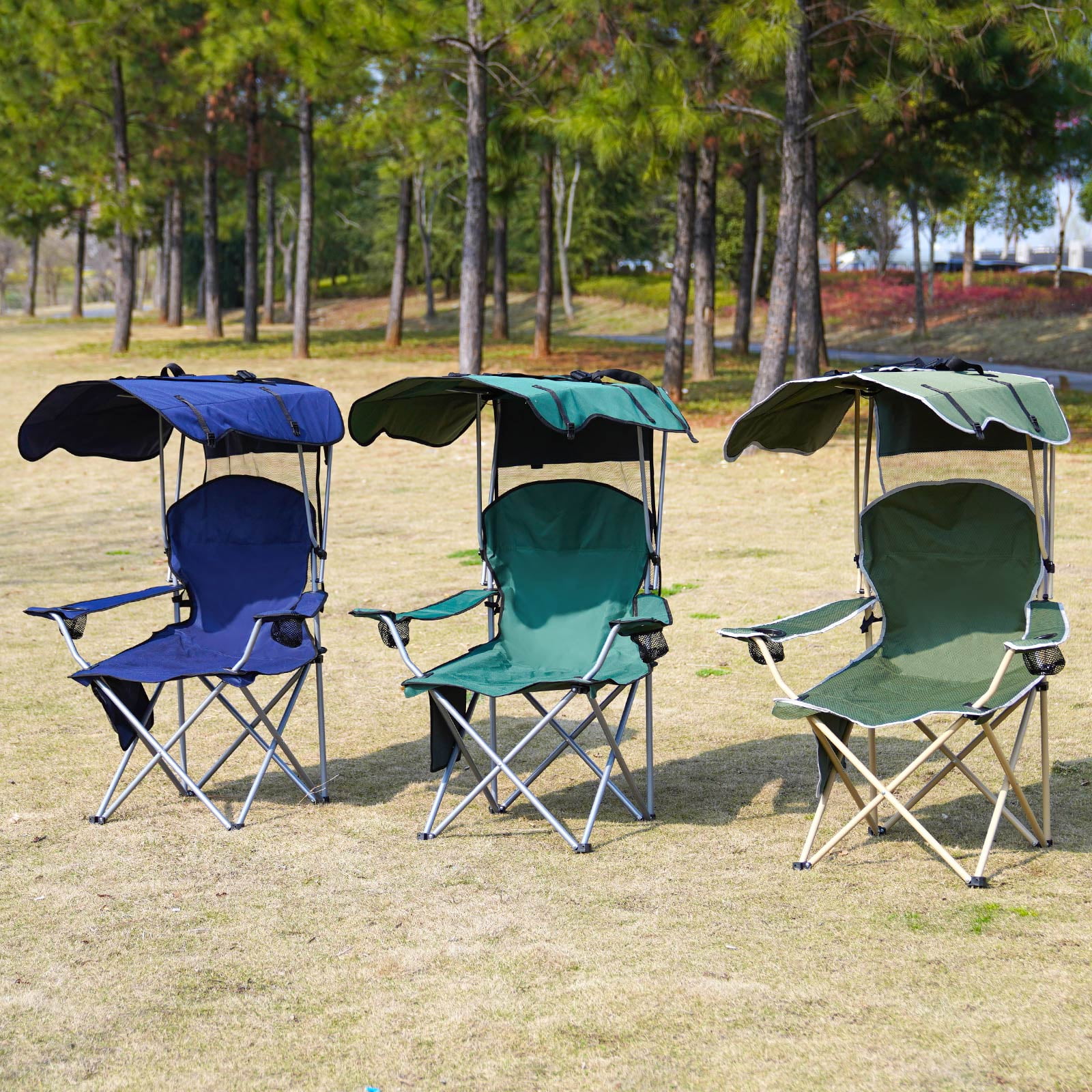 VTOY Camping Chair with Canopy Portable Canopy Camping Chairs with Shade for Outside Folding Beach Chairs with Shade for Adults(Olive Green) - Image 3