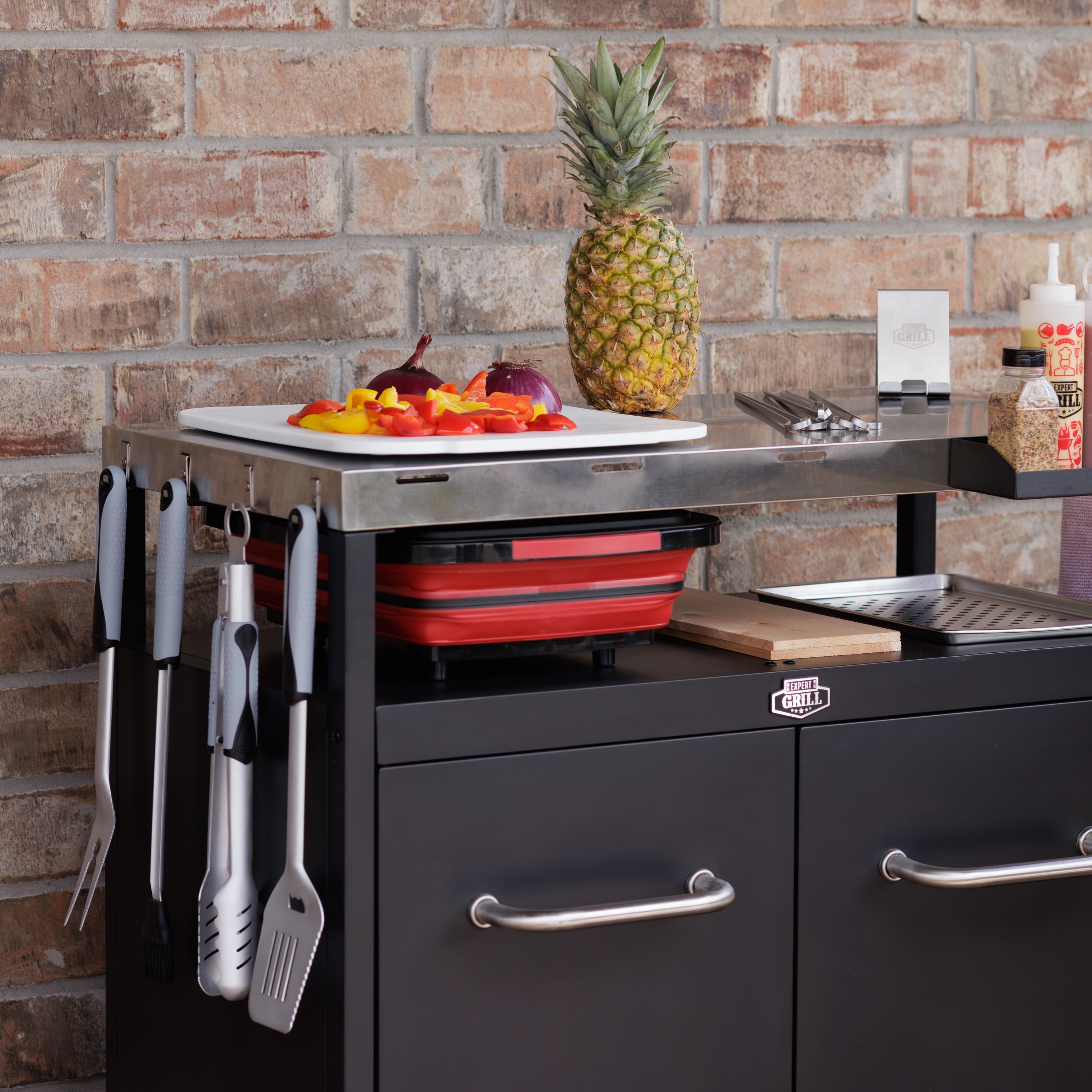 Expert Grill Outdoor BBQ Prep Cart with Wheels, Stainless Steel Top & Storage Shelves - Image 20