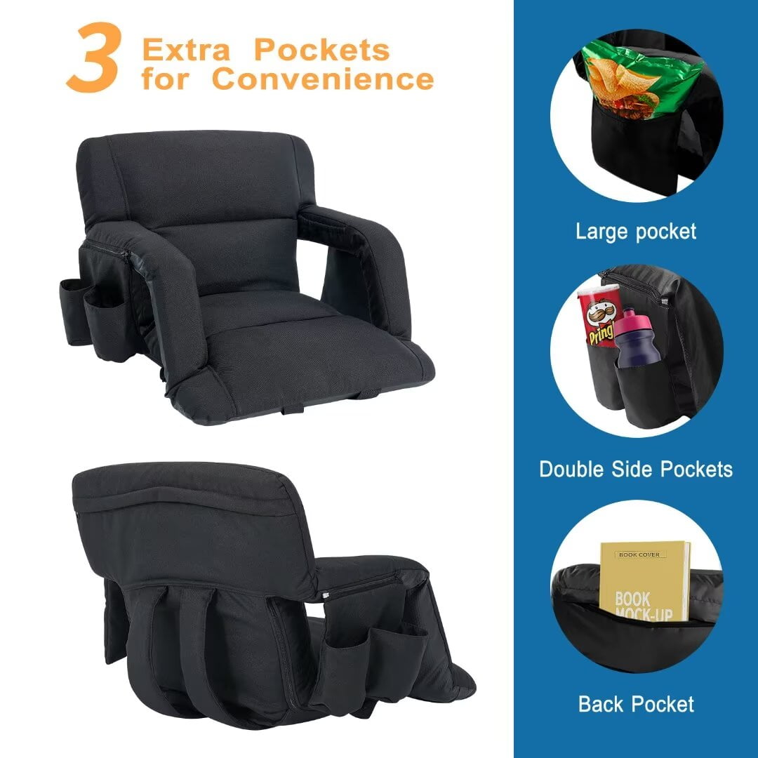 Docred Update Large Size Stadium Seat Chair for Bleacher ,Foldable with Padded Back Support,6 Reclining Positions,Black - Image 5