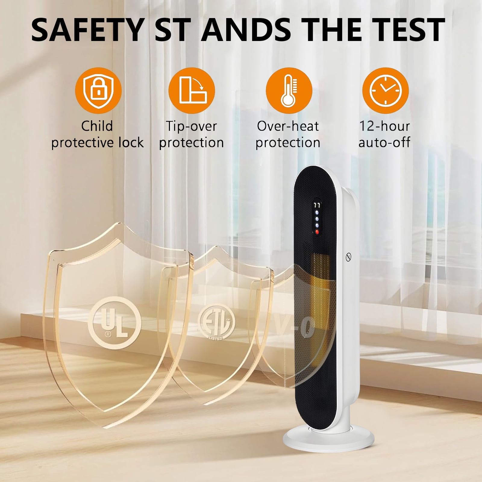 HONGGE Space Heaters for Inside, Portable Electric Heater for Home with Thermostat, 1-12H Timer, Safety Protection, White - Image 6