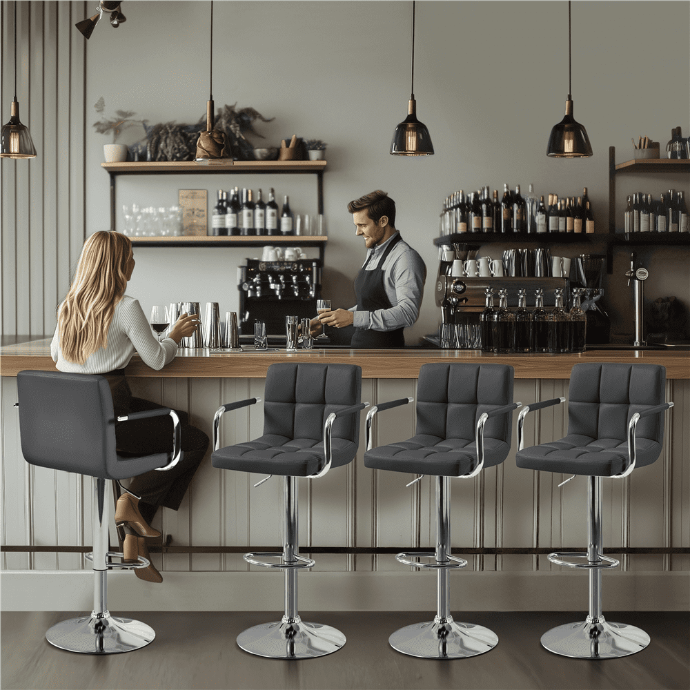 Renwick Bar Stool with Adjustable Height and Armrests, Set of 2, Gray - Image 4