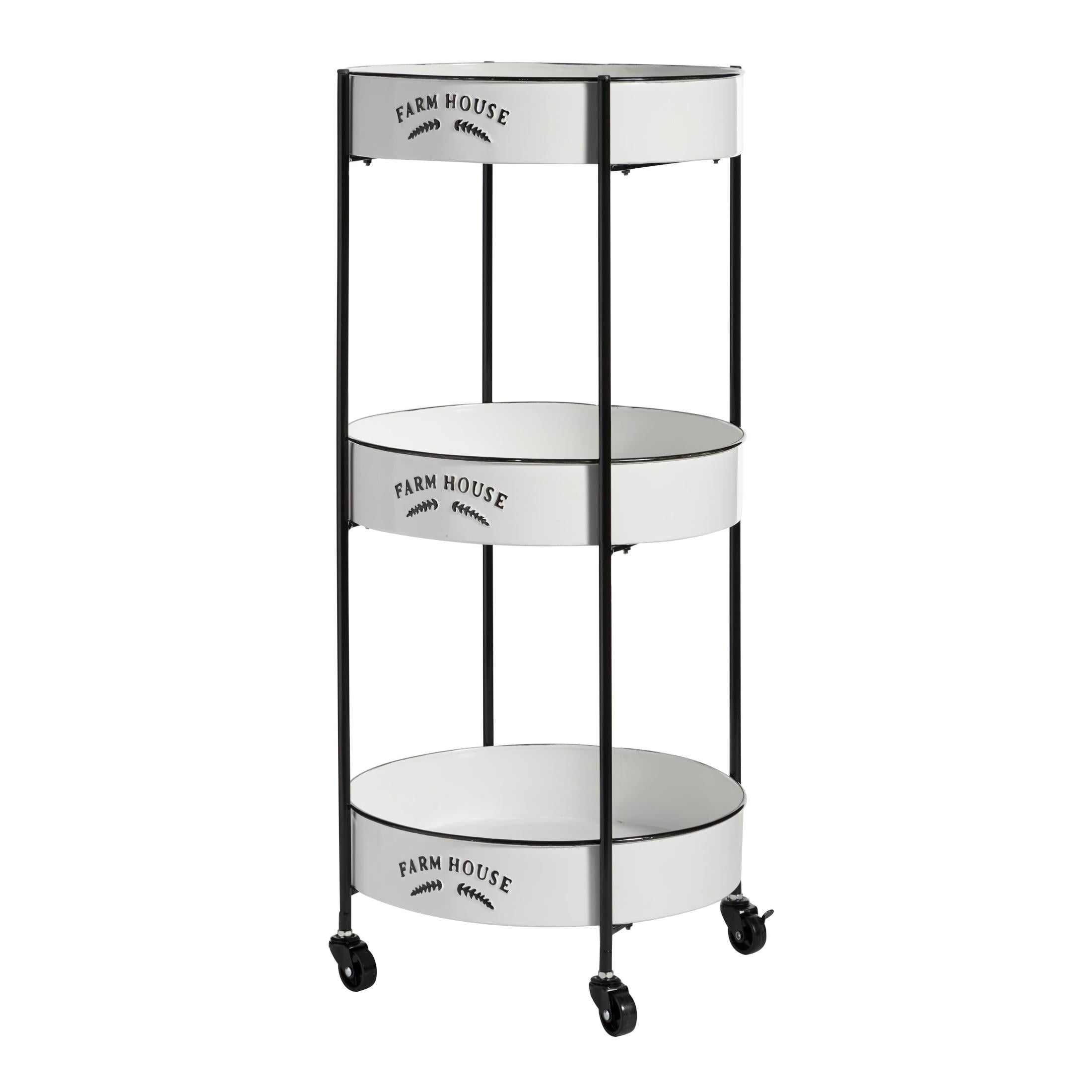 DecMode 16" x 34" White Metal Kitchen Rolling 3 Shelves Bar Cart with Wheels, 1-Piece - Image 9