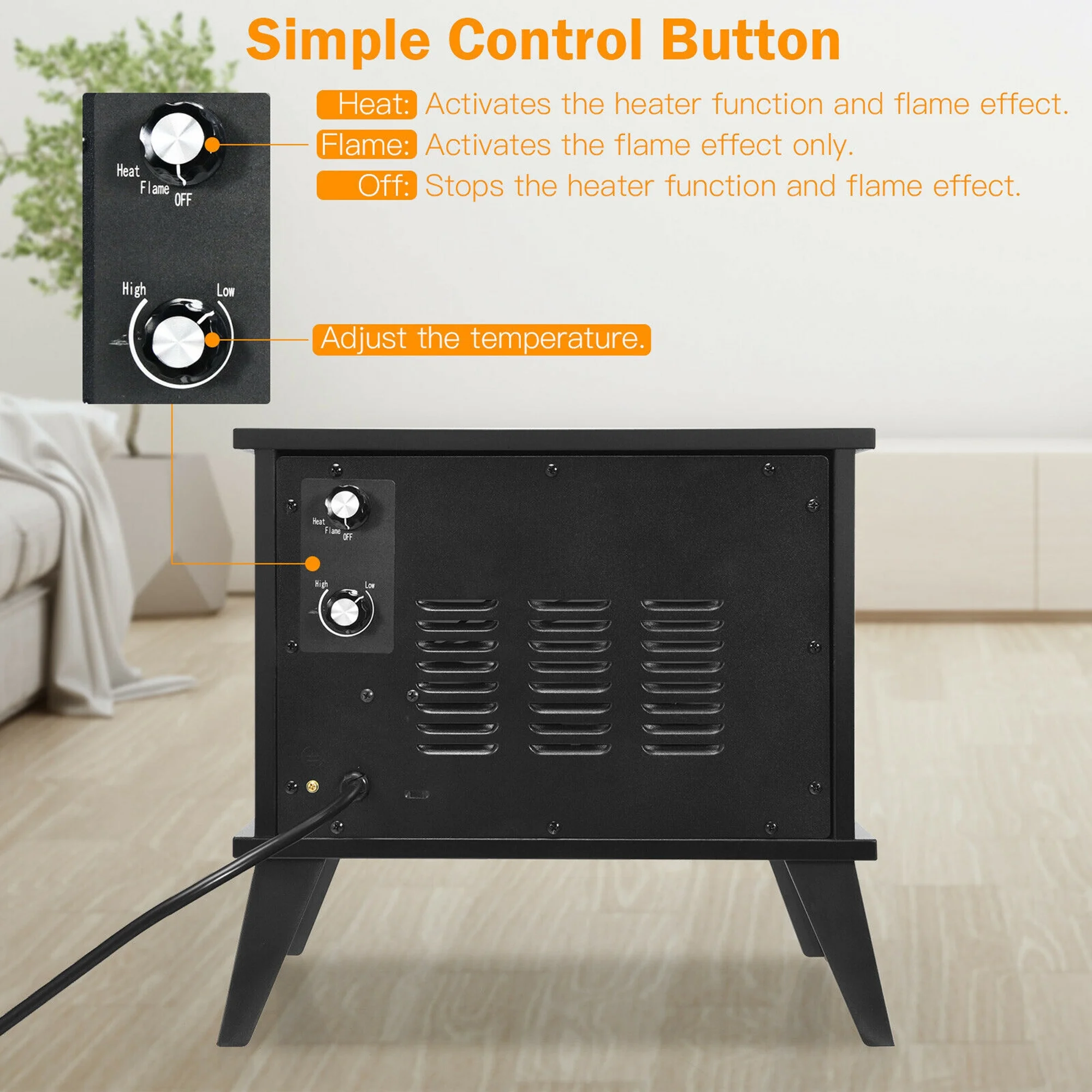 Gymax 14'' Portable Electric Fireplace Heater Mini Freestanding Infrared Stove - Image 9