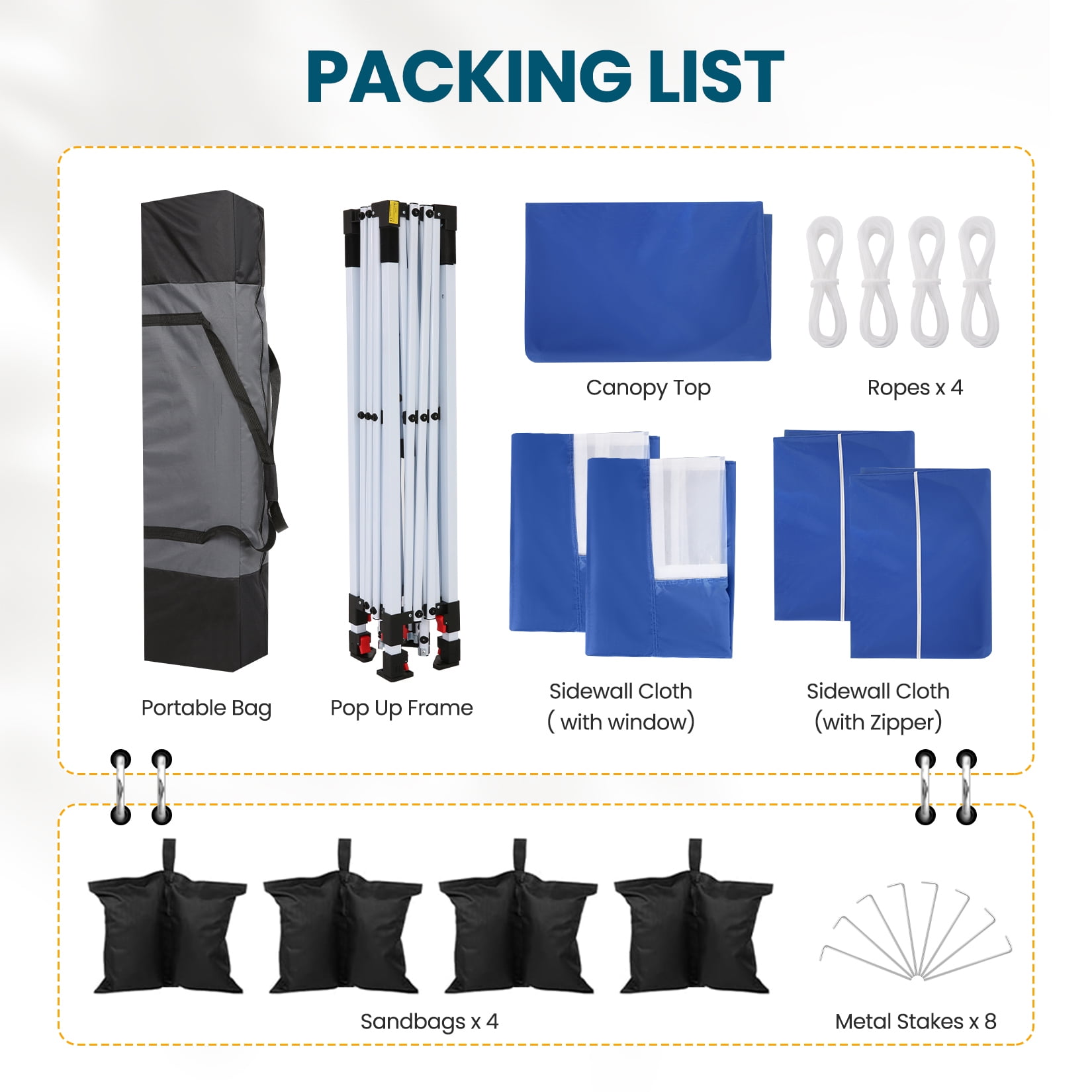 HOTEEL 10x10 Pop Up Canopy , UPF 50+ Easy Setup Canopy Tent Waterproof Outdoor Instant Portable Shelter with 4 Removable Sidewalls, Sandbags, Stakes & Ropes for Party, Events, Vendor, Blue - Image 5