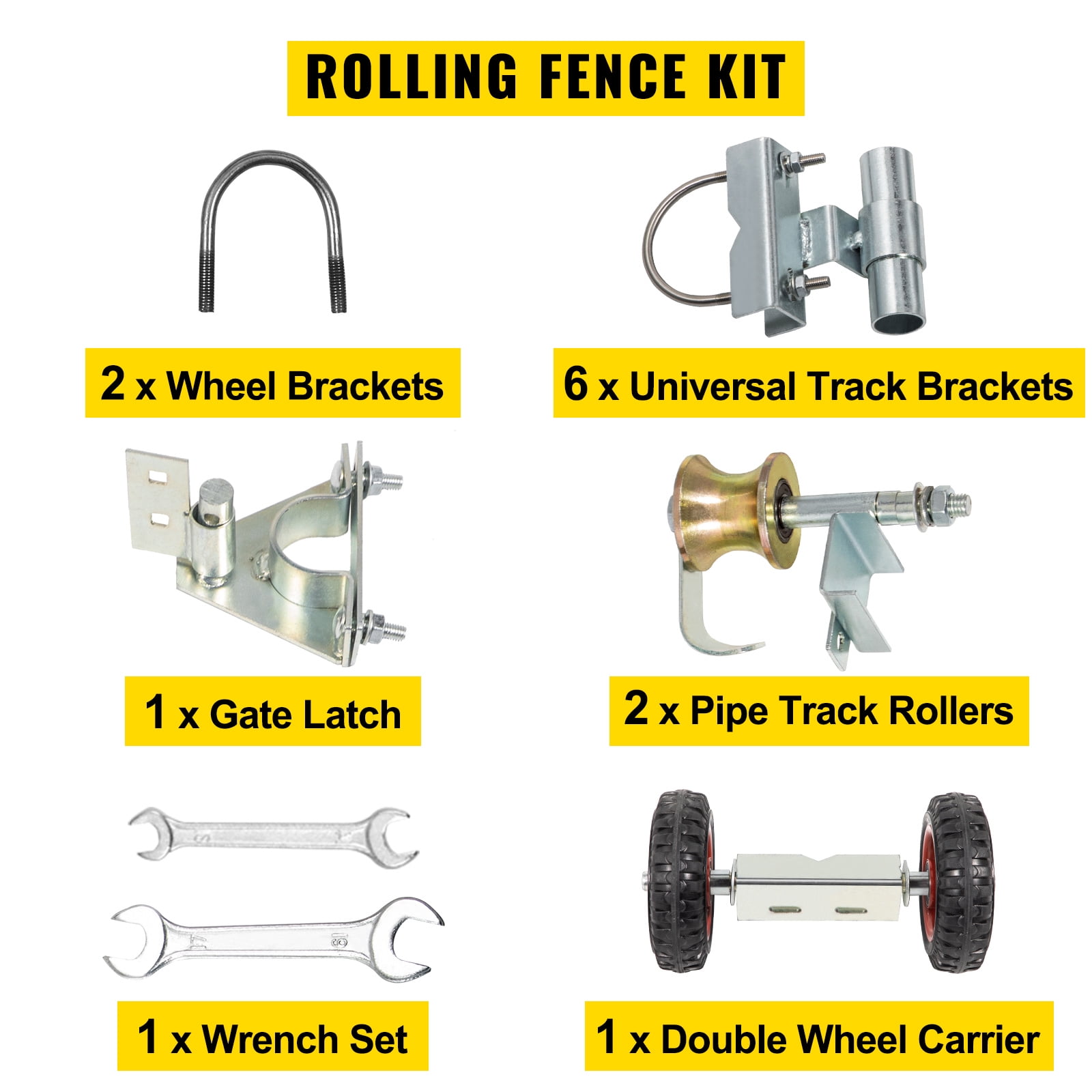 VEVOR Chain Link Rolling Gate Kit Galvanized Steel Rolling Fence 6 Universal Track Bracket Chain Link Rolling Gate Hardware Kit 2 Solid Rubber Wheels Fence Rolling Kit for Chain Link Sliding Gate - Image 3
