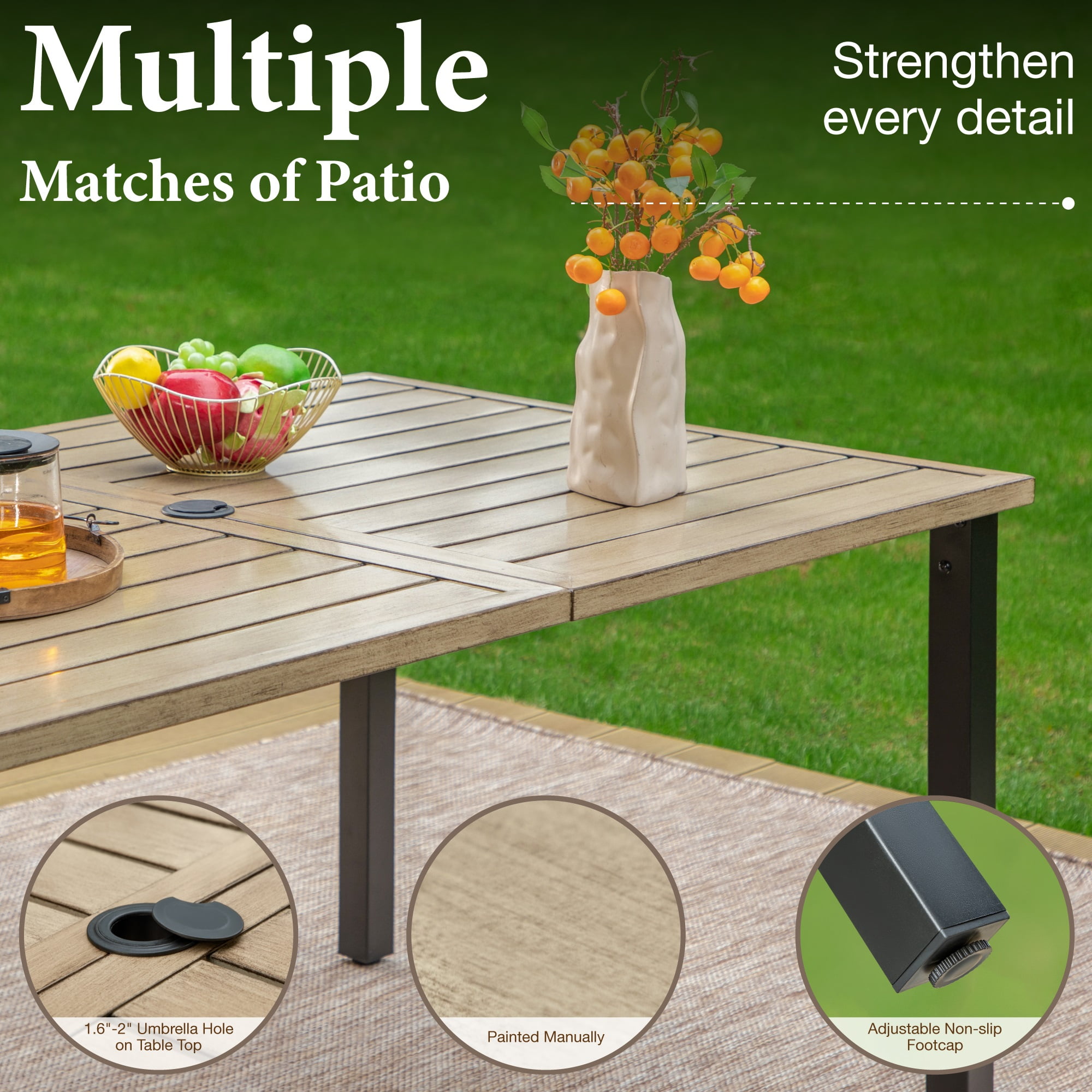 MF Studio 7-Piece Outdoor Patio Dining Set with Stacking Chairs & Wood-Grain Topped Table for 6-Person, Black - Image 11