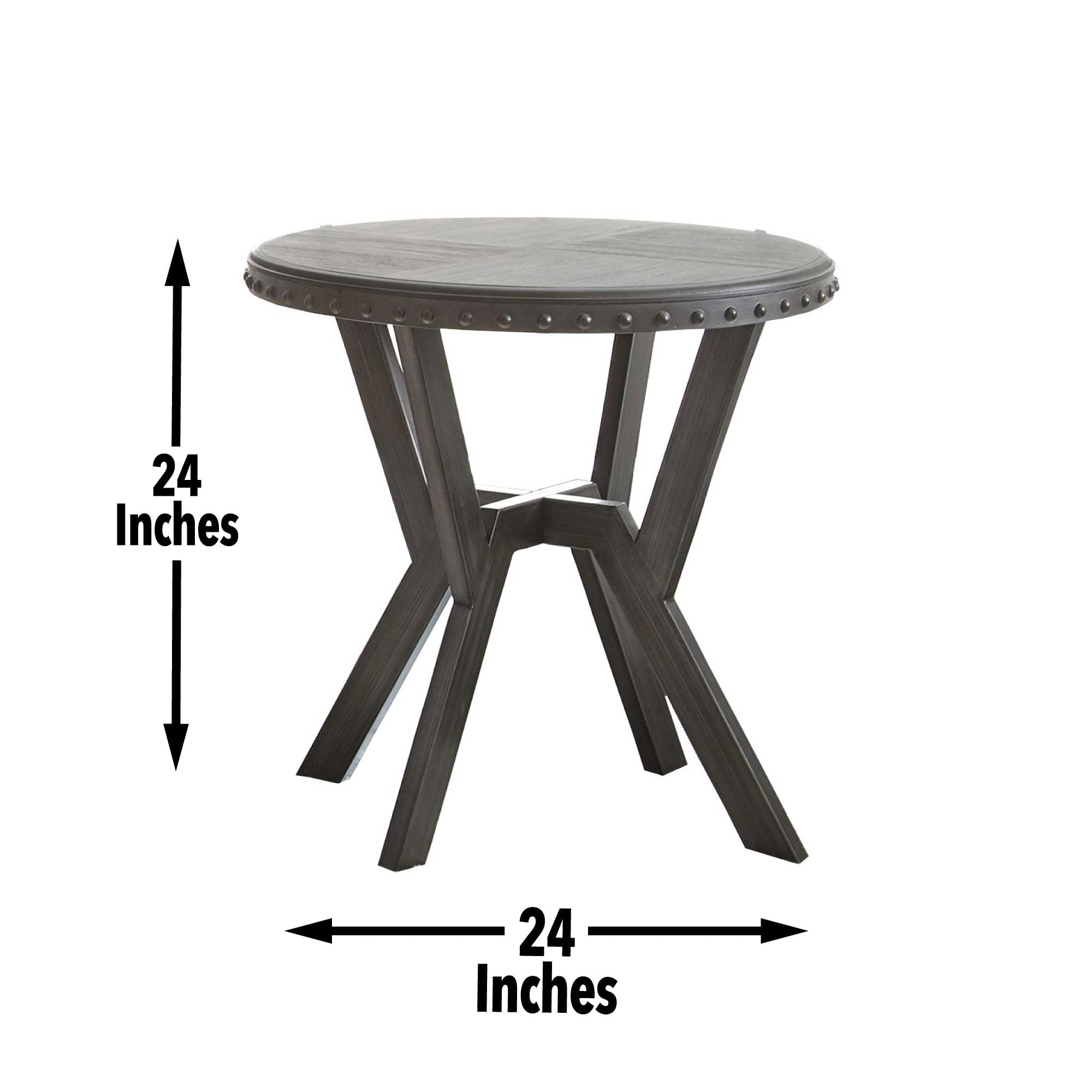 Steve Silver Alamo Indoor Industrial Wood and Nailhead 24" Height Round End Table, Gray - Image 4