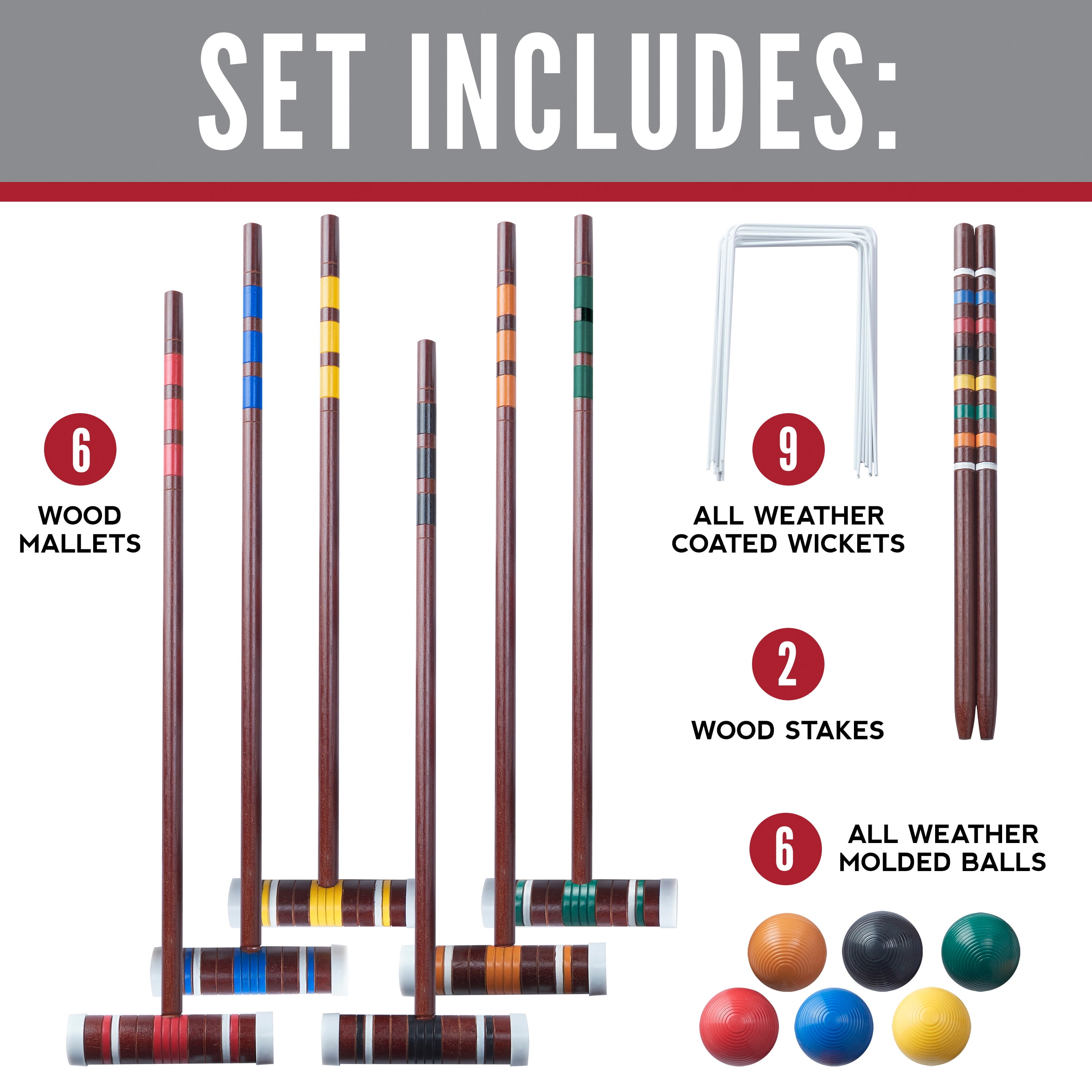 Franklin Sports Croquet Set - Includes 6 Croquet Wood Mallets, 6 All Weather Balls, 2 Wood Stakes and 9 Metal Wickets - Classic Family Outdoor Game - Family Set - Image 7