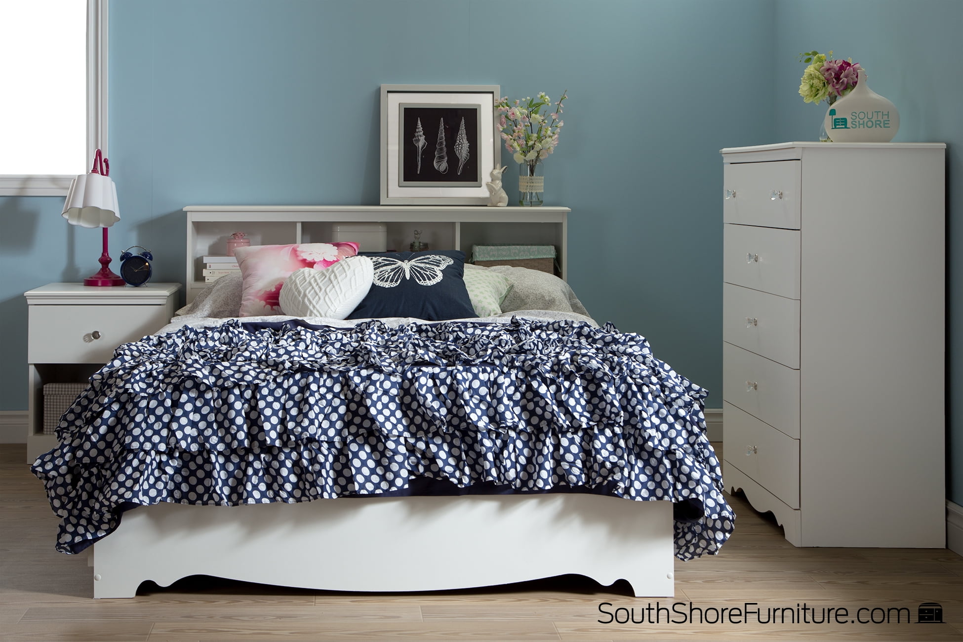 South Shore Crystal, Bookcase Headboard, Pure White - Image 3