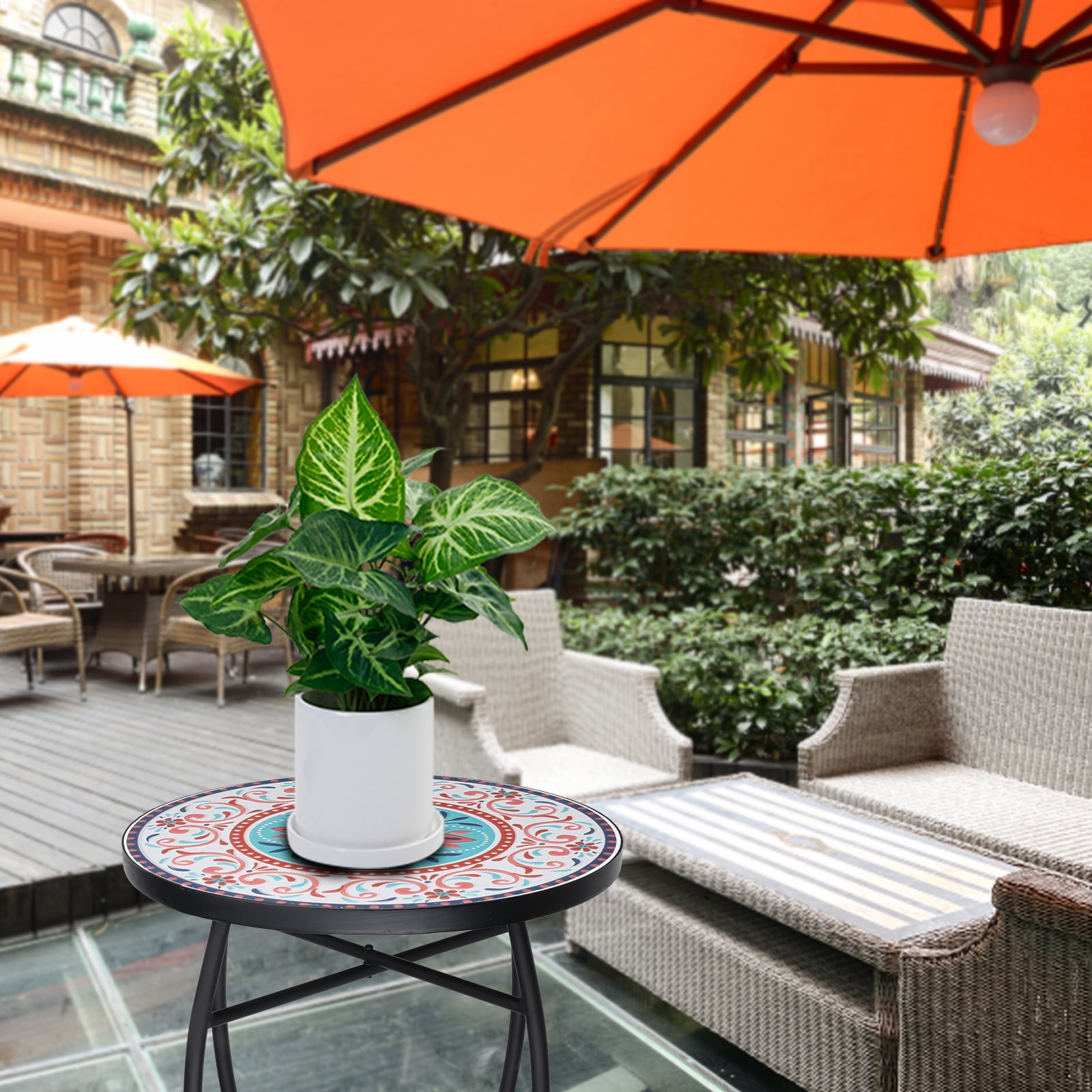 Outdoor Side Table-Patio End Table-14'' Round Accent Table Mosaic Glass Metal Side Table Garden Balcony Indoor Coffee Table - Image 3