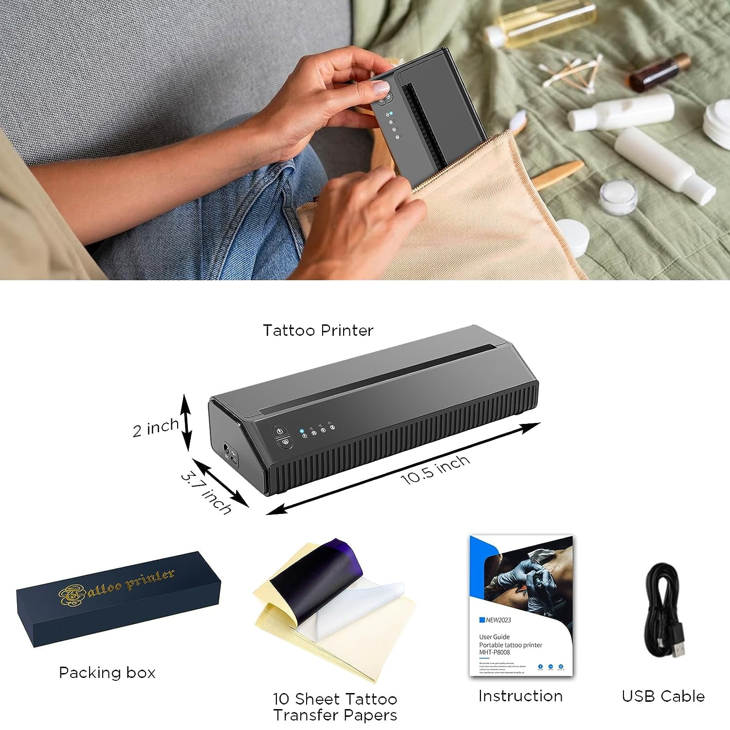 Jollebone Bluetooth Tattoo Stencil Maker Tattoo Transfer Thermal Printer Machine with 10 Transfer Paper - Image 6