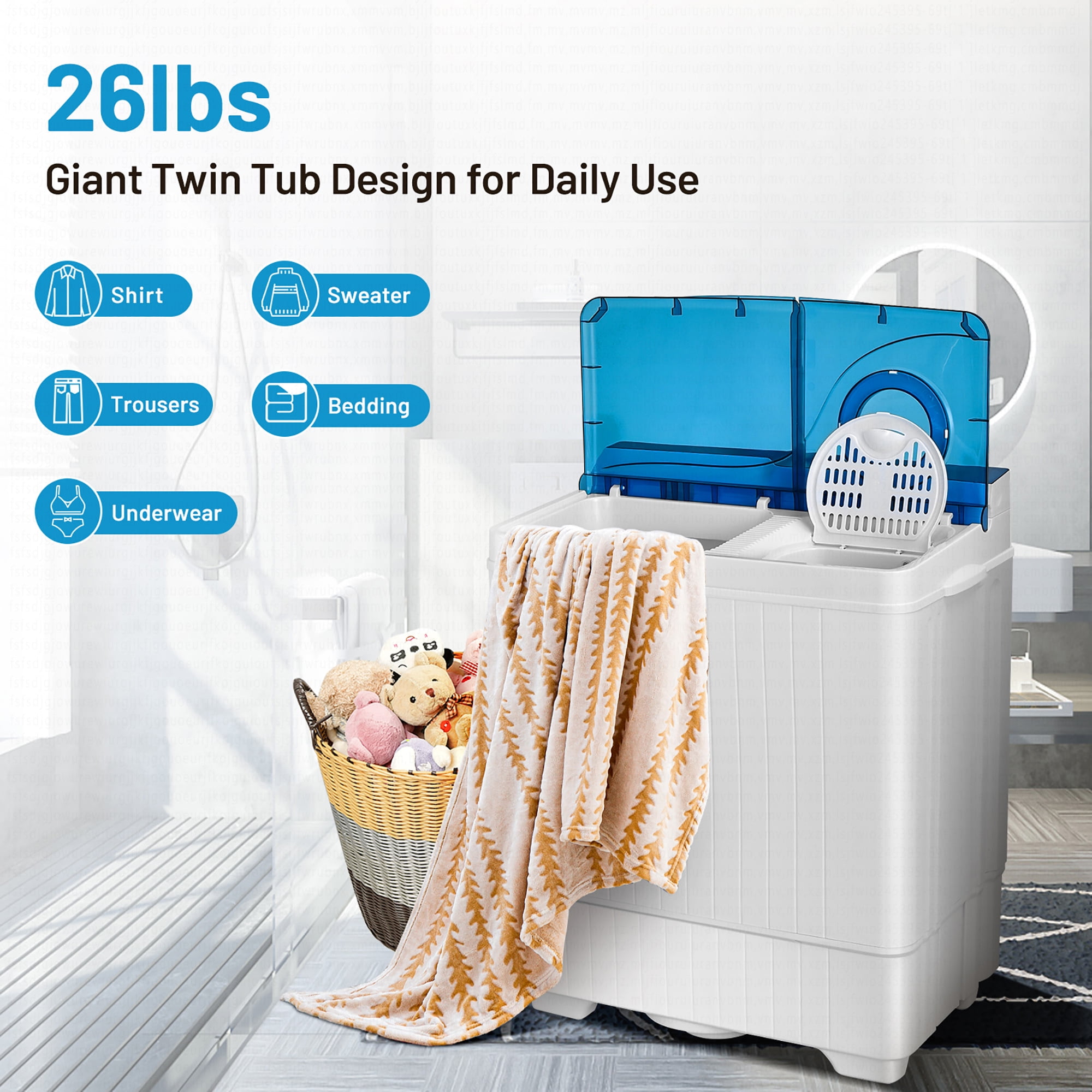 Costway 26lbs Portable Semi-automatic Washing Machine W/Built-in Drain Pump Blue - Image 7