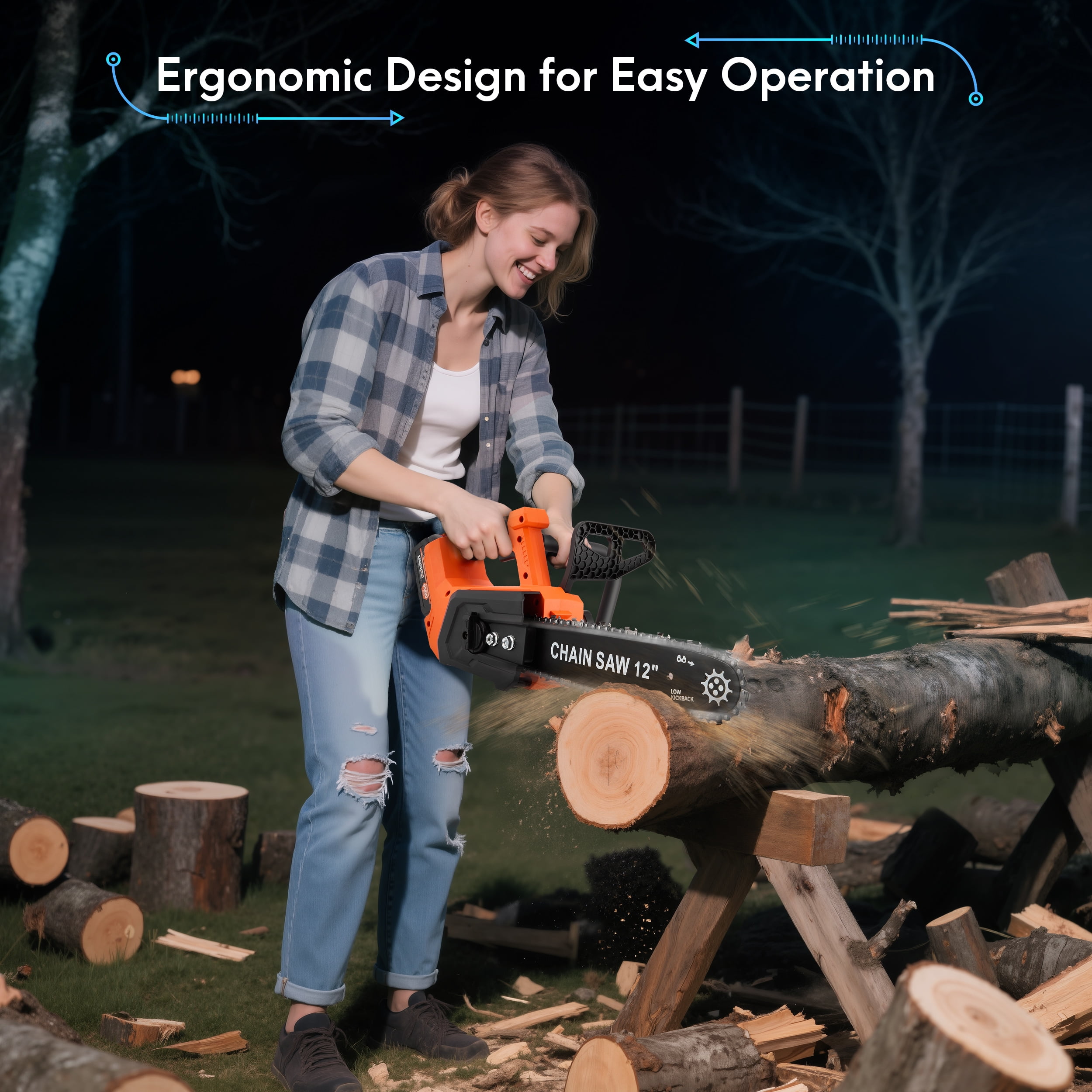 RELOIVE 12" Chainsaw, Cordless battery Chainsaw with 2x 4.0Ah Batteries , Electric Chainsaw with 1200W Brushless Motor, Automatic Lubrication, Power Chain Saw for Wood Cutting Tree Trimming - Image 9