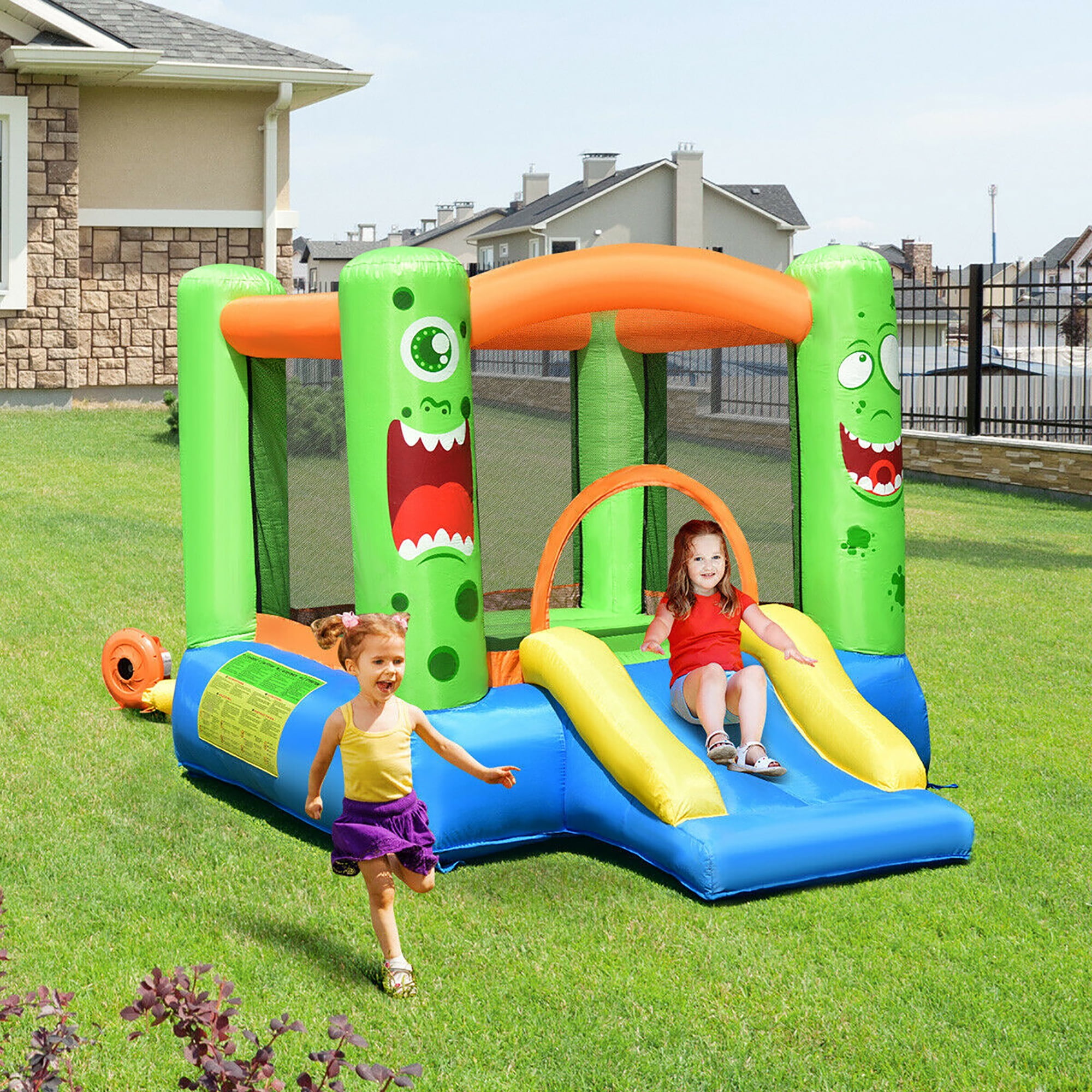 Costway Inflatable Bounce House Jumper Castle Kids Playhouse w/ Basketball Hoop & Slide - Image 9