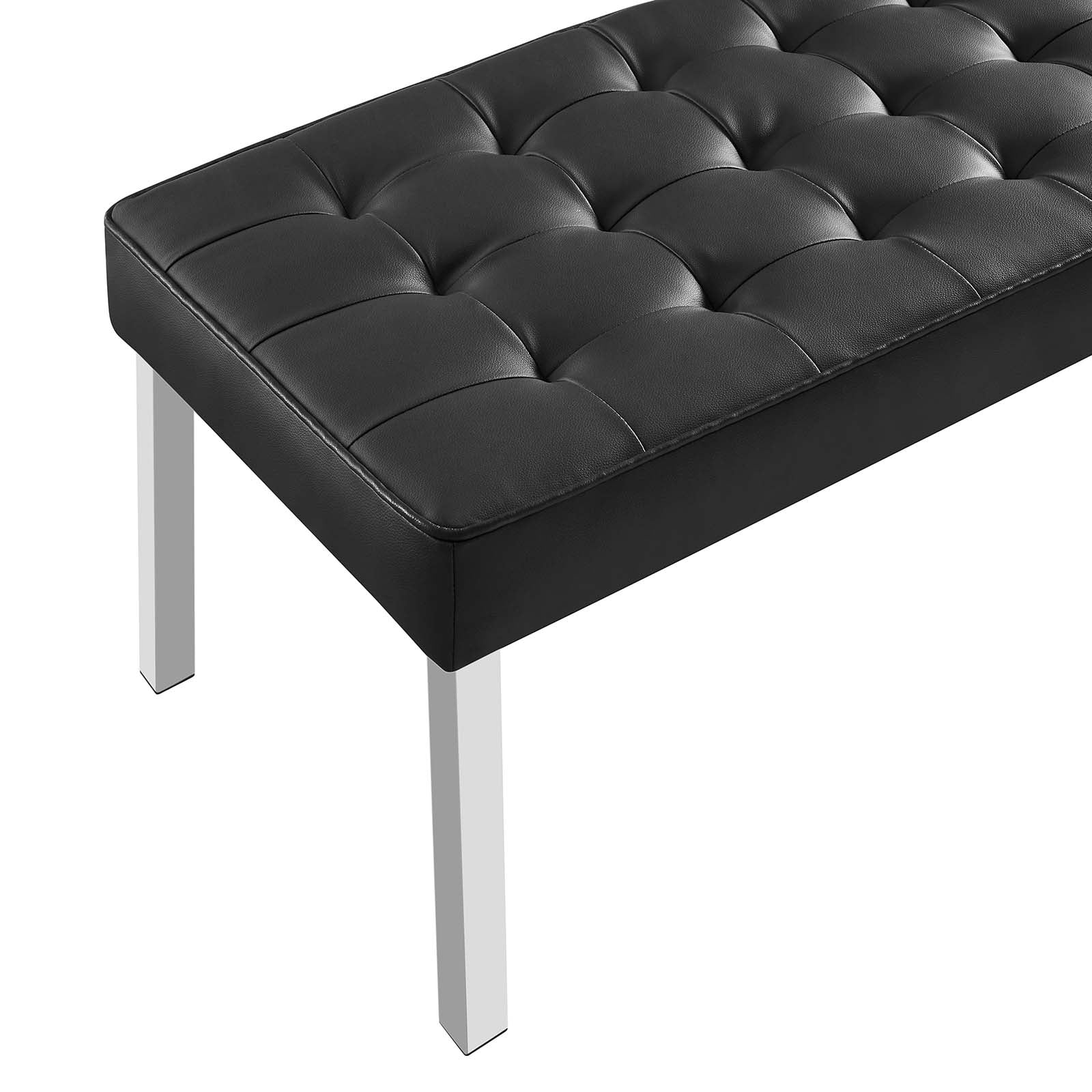 Modway Loft Tufted Vegan Leather Bench in Silver Black - Image 7