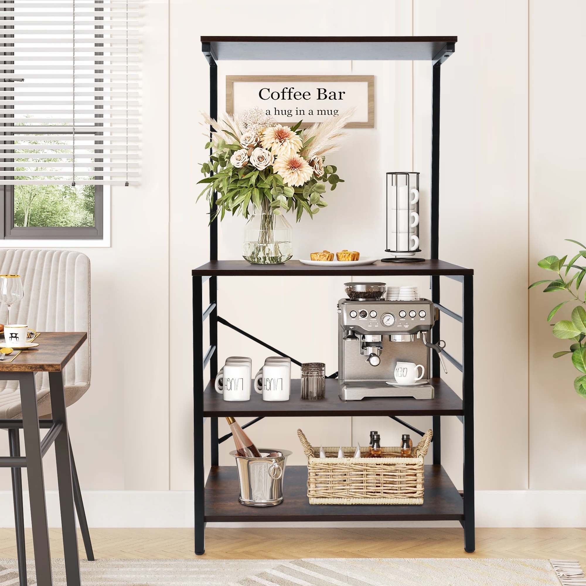 Copedvic Kitchen Bakers Rack Storage Cabinets Microwave Cart Oven Stand Coffee Bar with 6 Hooks 4 Tier Shelves - Image 6