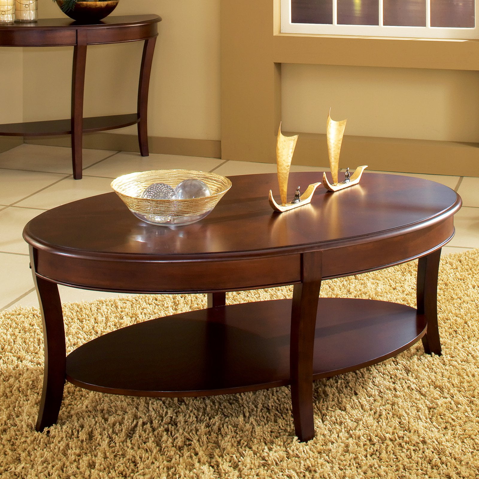 Steve Silver Troy Indoor Transitional Wood 20" Height Coffee Table with Shelf, Cherry - Image 2