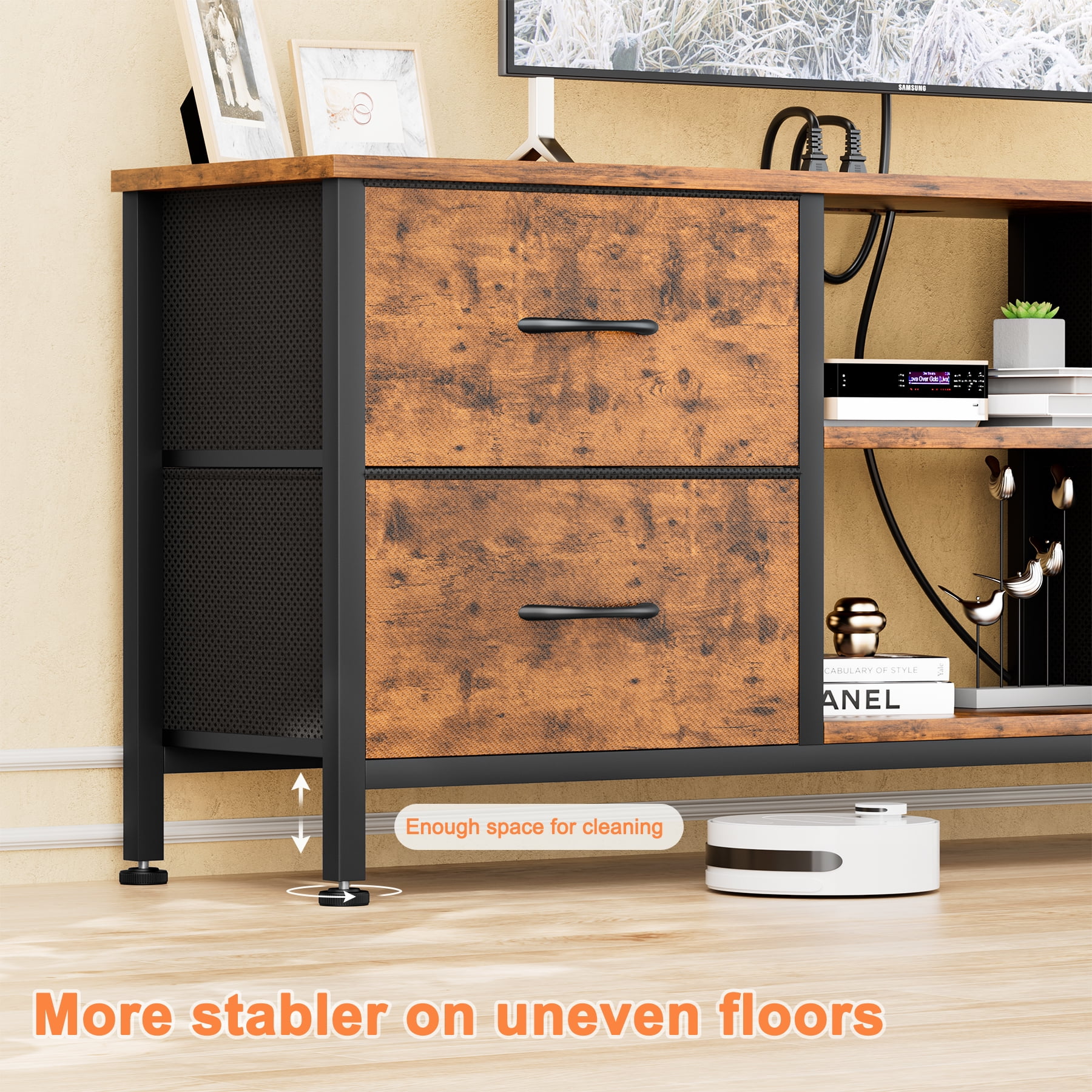 GIKPAL Dresser TV Stand, Dressers for Bedroom TV Stand 4 Drawers with Power Outlet for 50" TV Chest of Drawers for Living Room, Brown - Image 8