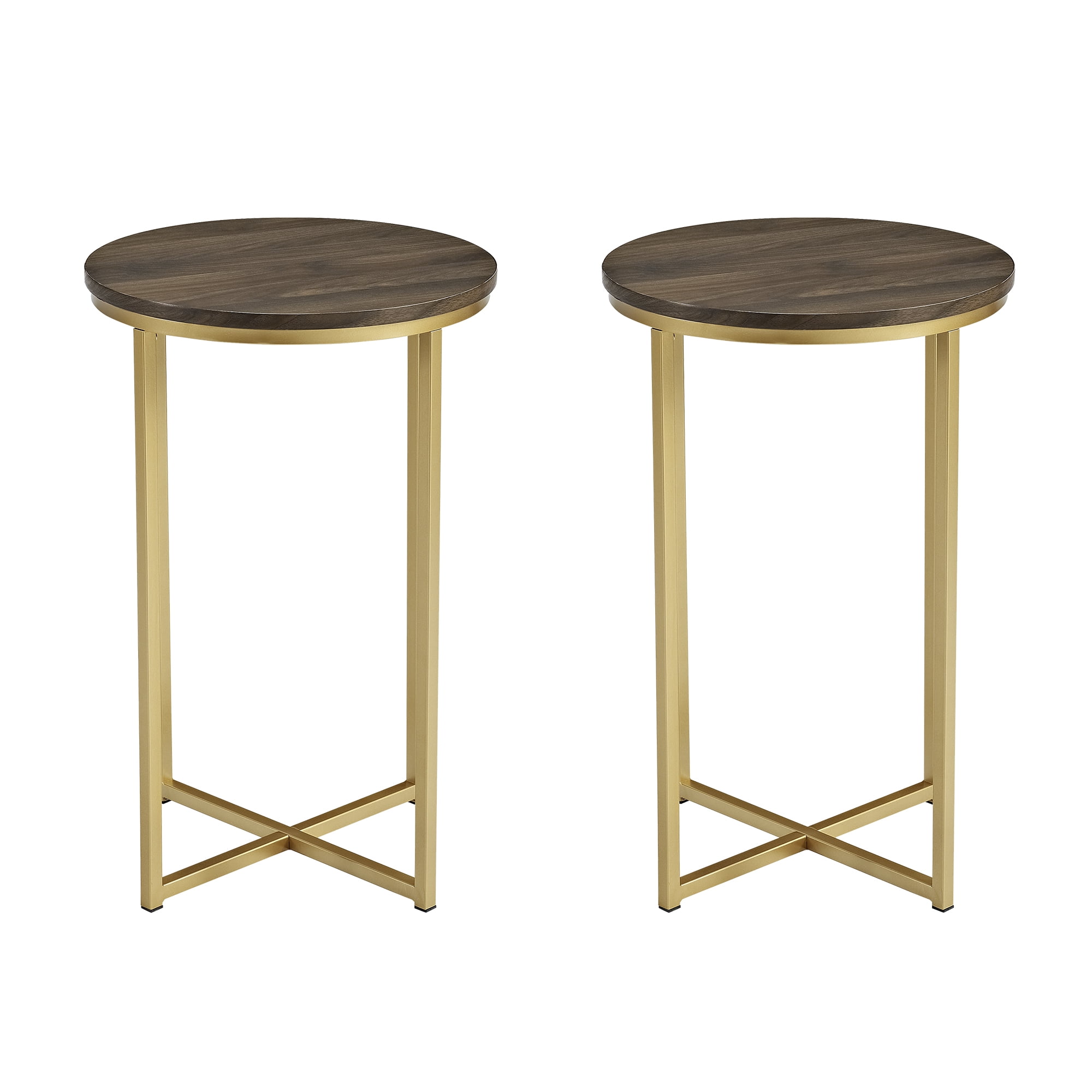 Walker Edison Glam Round End Table, Set of 2, Dark Walnut/Gold - Image 2