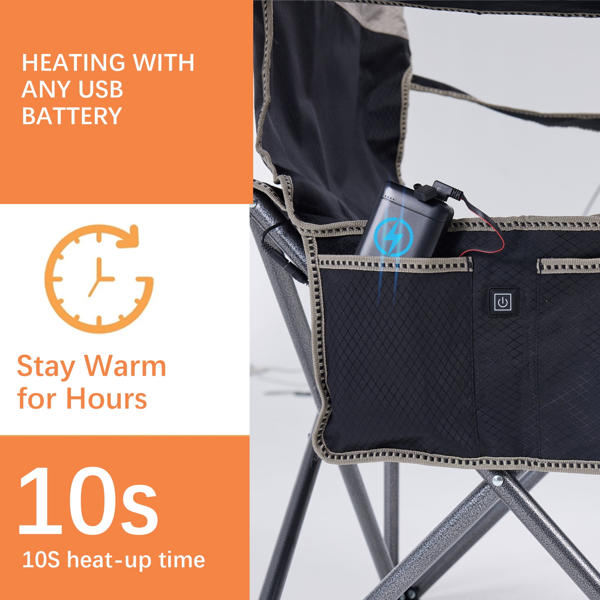 M8TRX Outdoors Heated Camping Chair, Portable Chair w/ 5000mAH Power Bank, 3 Heat Levels, USB Charging Port, Black - Image 11