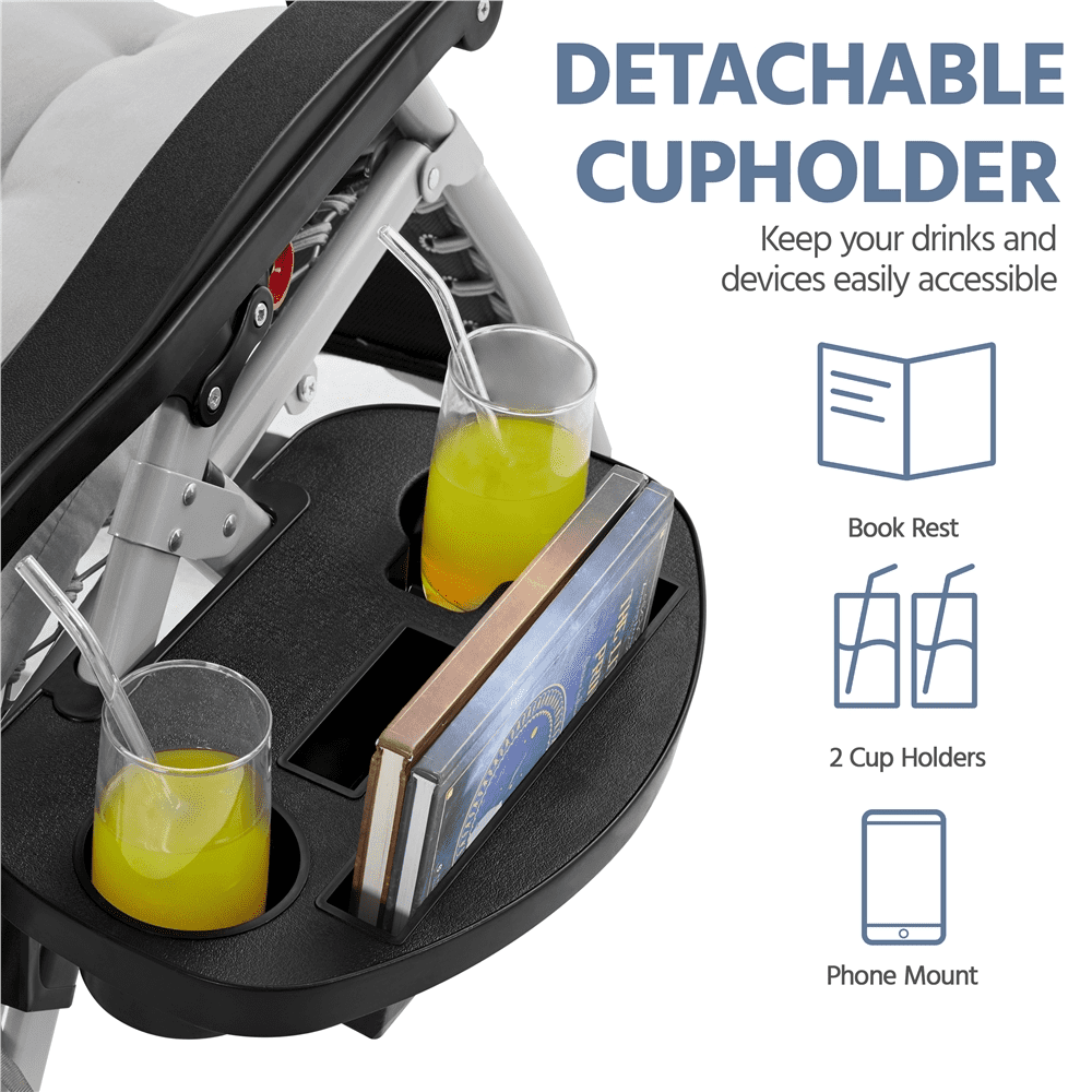 Alden Design 2pcs 29in Foldable Zero Gravity Recliner with Padded Cushion for Garden, Gray - Image 4