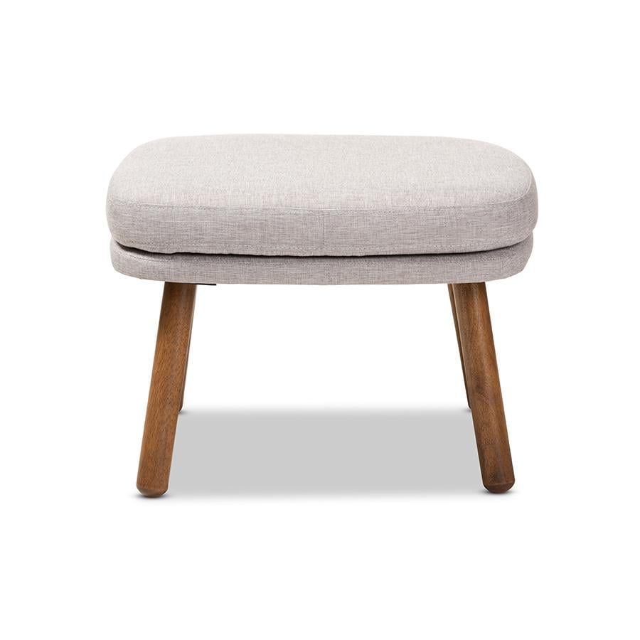 Baxton Studio Lovise Mid-Century Modern Greyish Beige Fabric Upholstered Walnut Brown Finished Wood Ottoman - Image 5