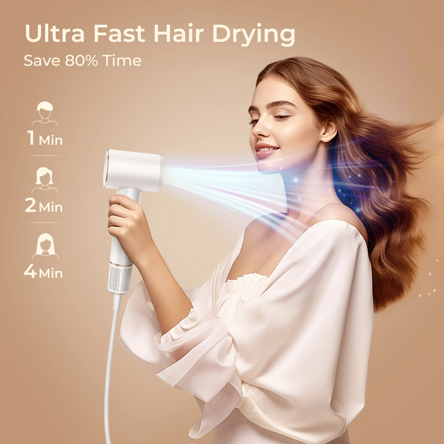 Laresar High Speed Hair Dryer, Professional Ionic Hair Dryer with Diffuser, Hair Dryers for Women Home Travel and Salon, White Blow Dryer - Image 6