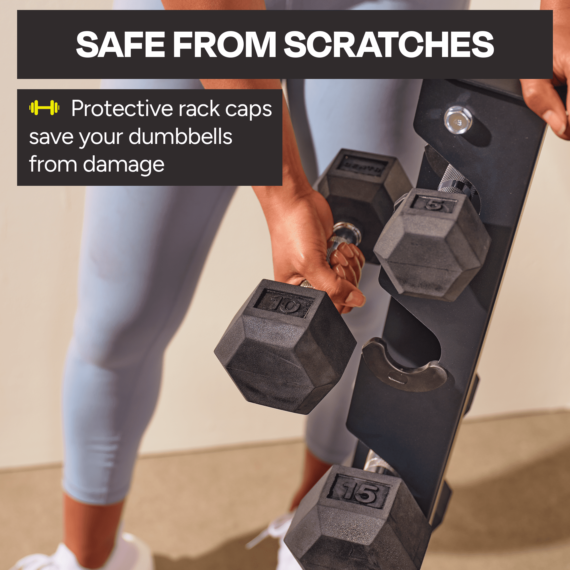 Inspire Fitness Heavy-Duty Workout Rubber Hex Dumbbell Weight Set with Rack, 210 lbs (5-30 lbs) - Image 3