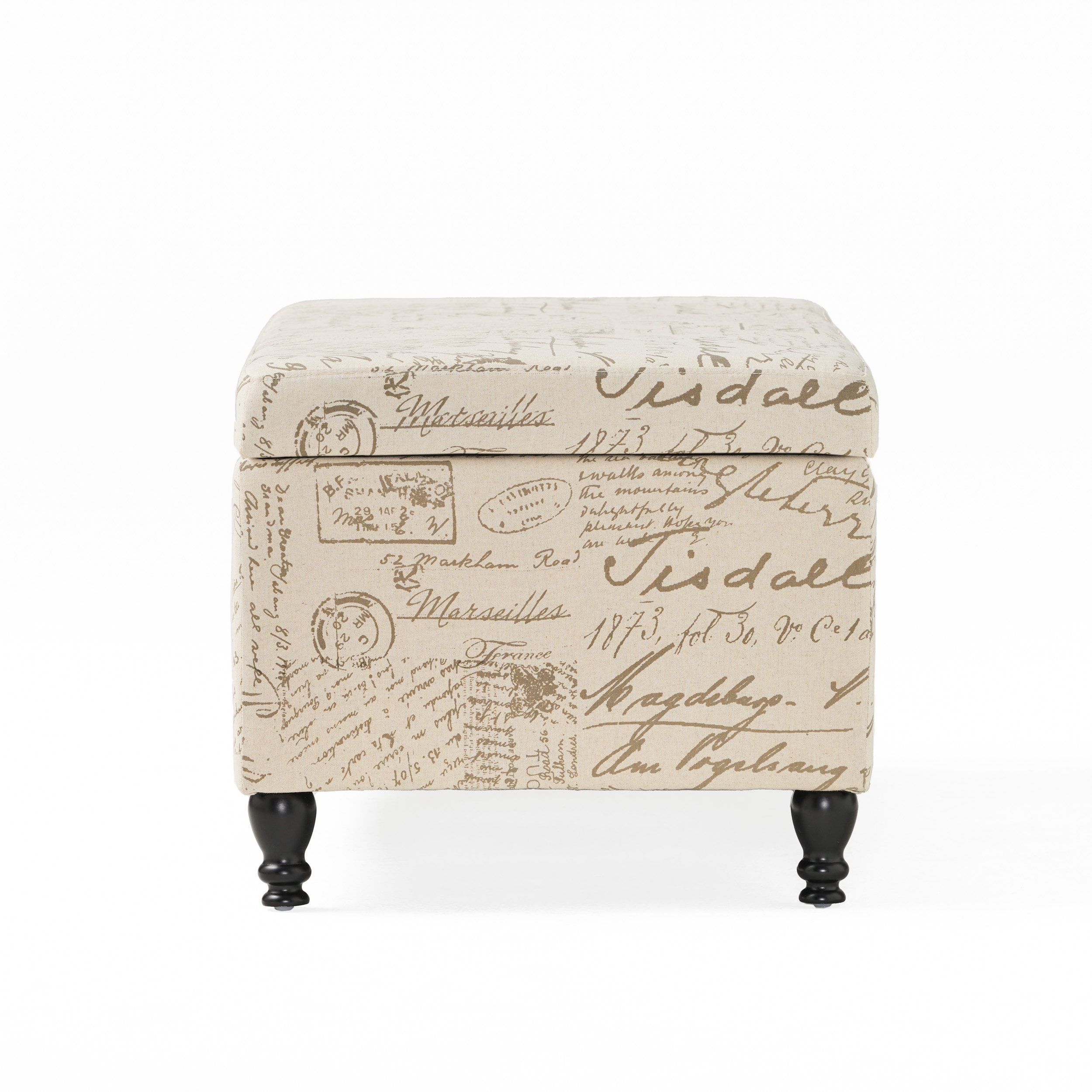 Noble House Phelan Rectangular Fabric Lift Top Storage Ottoman, French Script - Image 10