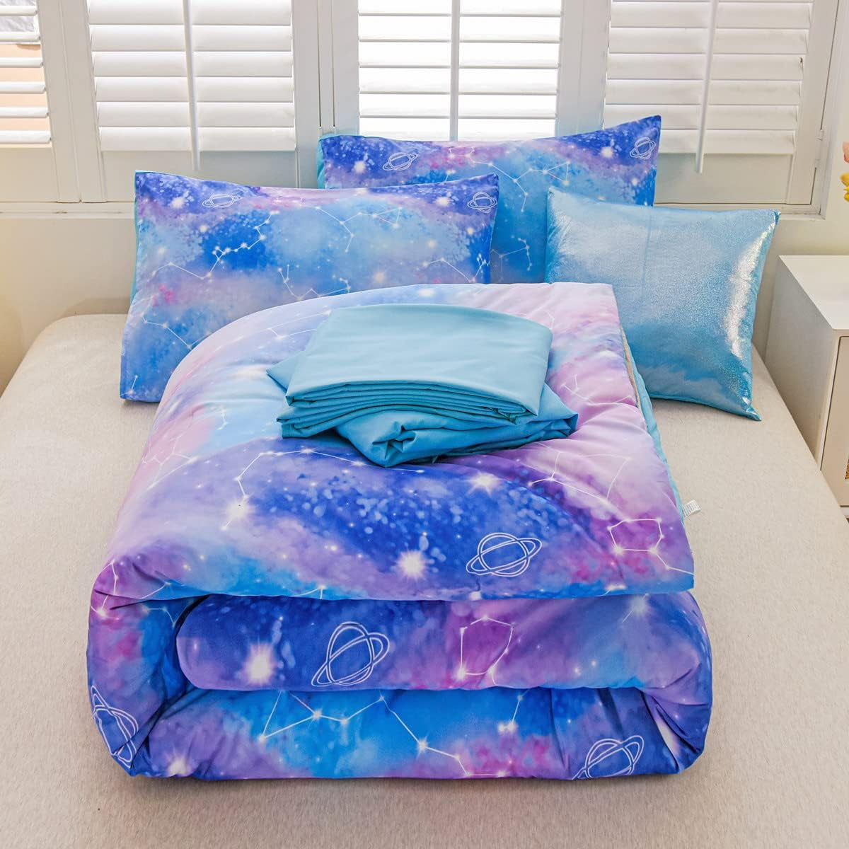 NTBED Tie Dye Constellation Ombre Comforter Set Twin Gradient Galaxy Bedding Set Blue Purple 6pcs - Image 6