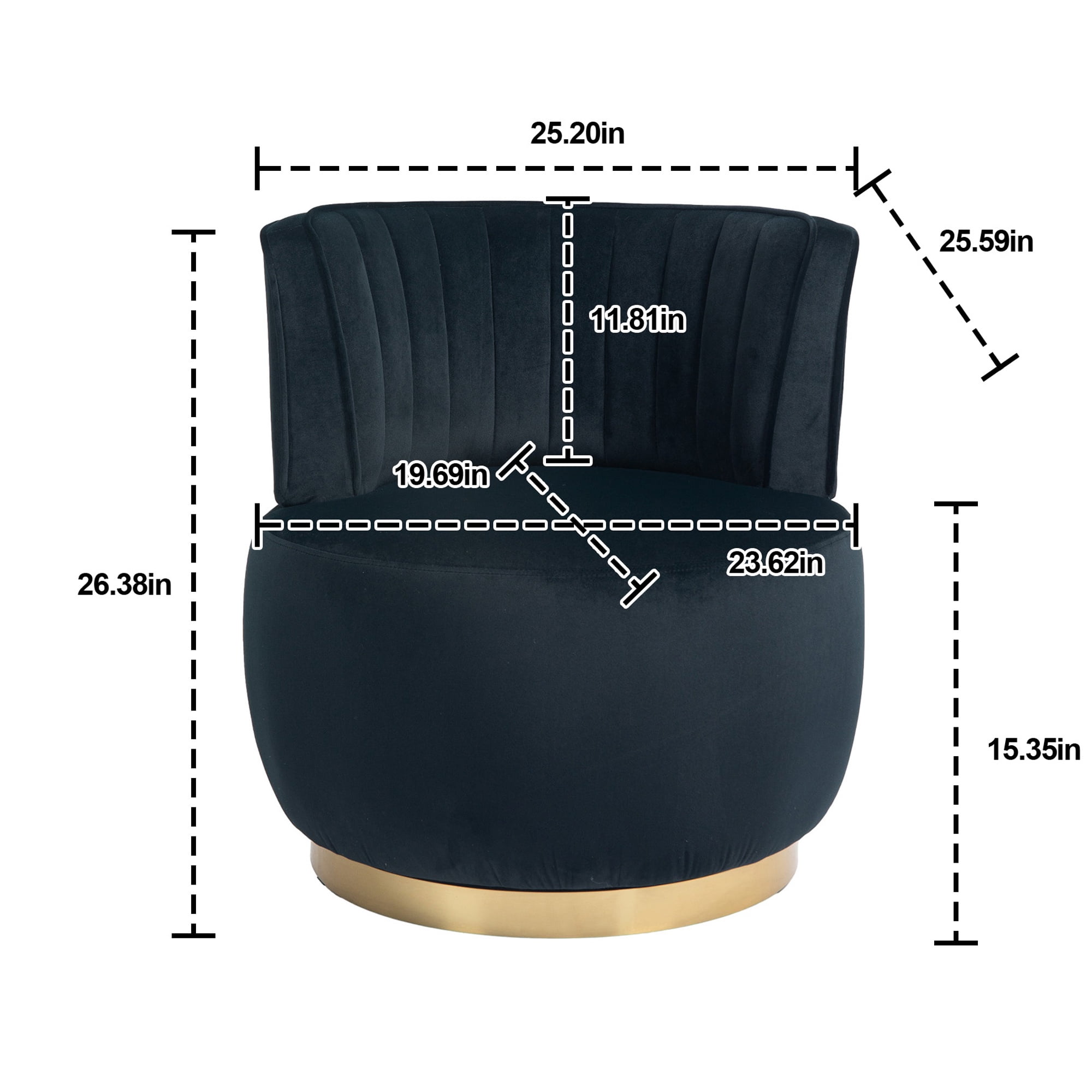 PAPROOS Swivel Accent Chair, Armchair with Velvet Fabric, Barrel Chair with Metal Ring for Living Room, Bedroom, Black - Image 8