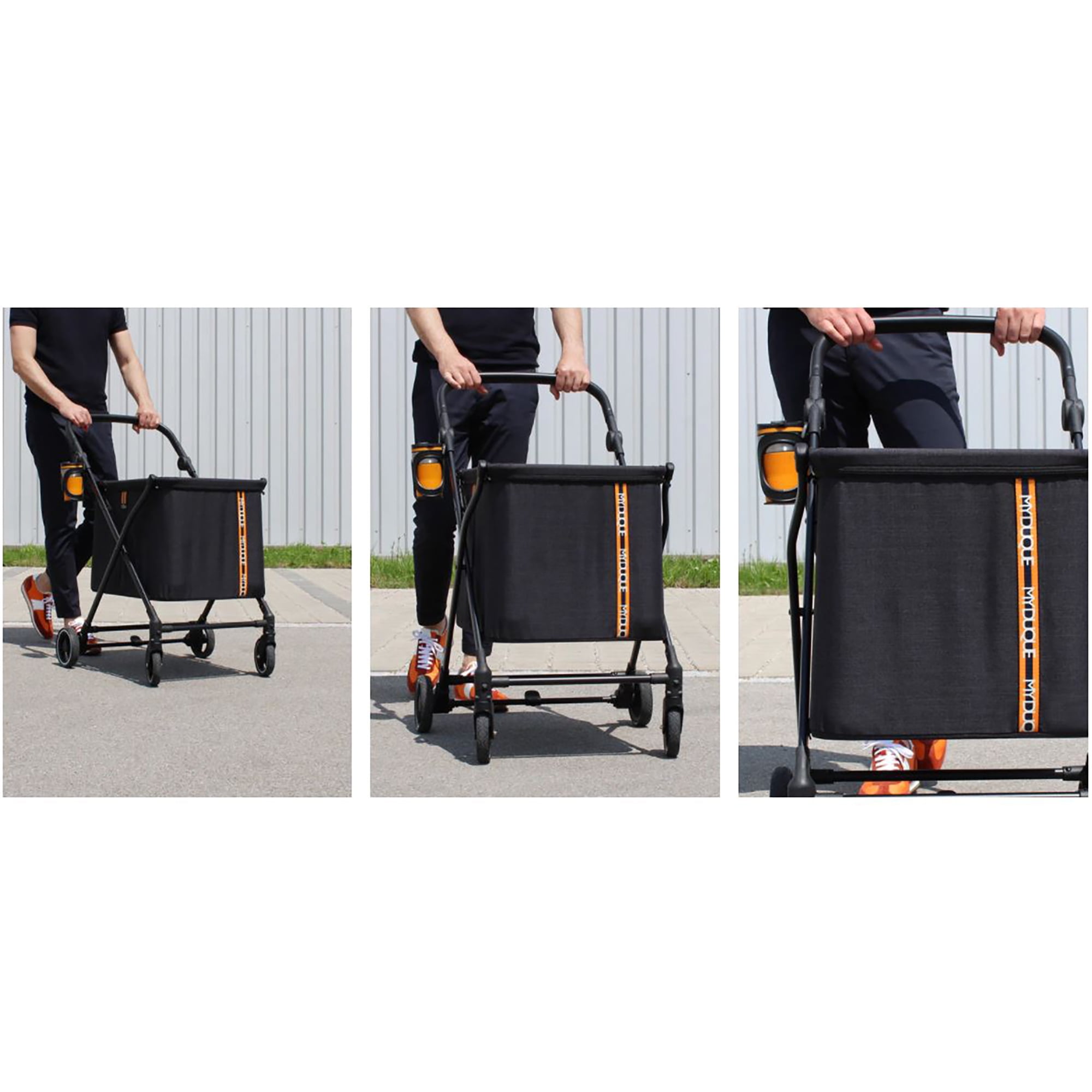 My Duque: Personal Shopping Cart - Foldable, Portable, Lightweight Cart with Rolling Front Swivel Wheels and Height Adjustable Slider, Foot Brake, Drink Holder - Image 4