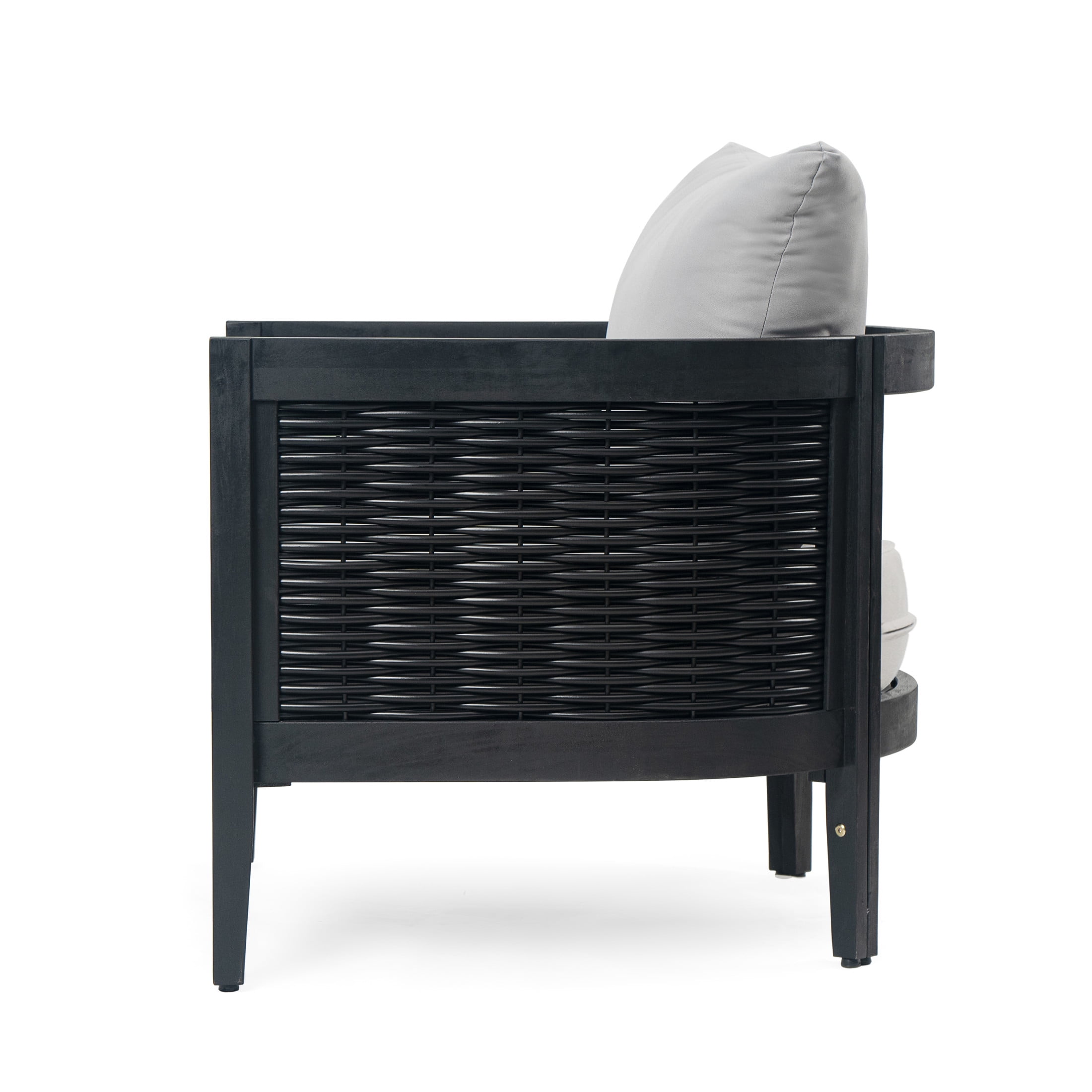 Felix Outdoor Patio Club Chair, Acacia Wood Wicker Armchair with Cushions, Black+Light Grey - Image 5