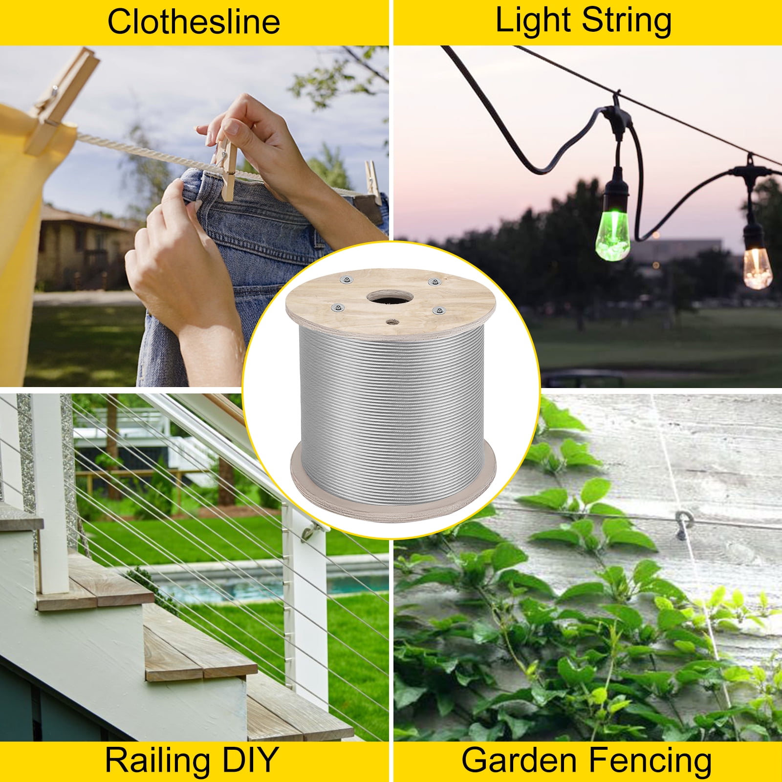 VEVOR 1/8" x 500ft Stainless Steel Cable Railing , 1x19 Wire Rope 316 Marine Grade, Braided Aircraft Cable for Deck, Rail, Balusters, Stair, Handrail, Porch, Fence - Image 9