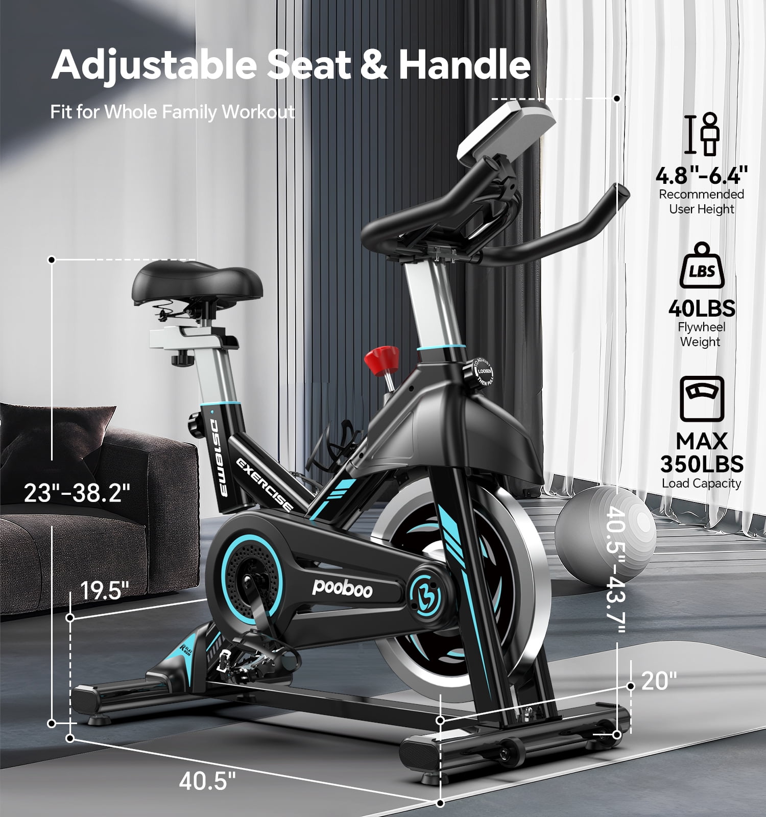 Pooboo Professional Indoor Cycling Bike Stationary Exercise Bikes Home Cardio Workout Bicycle Machine 350lb Flywheel Weight 40lbs - Image 7