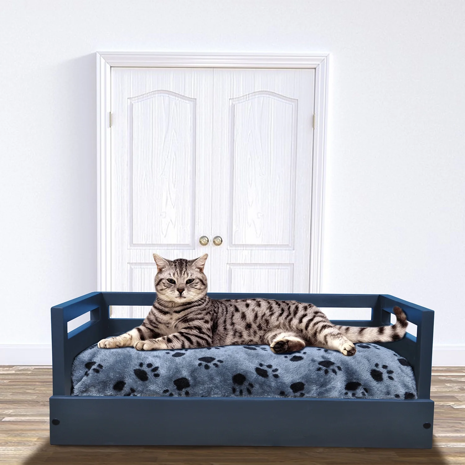 Wooden Pet Bed with Removable Cushion - Charcoal Gray - Medium - Image 4