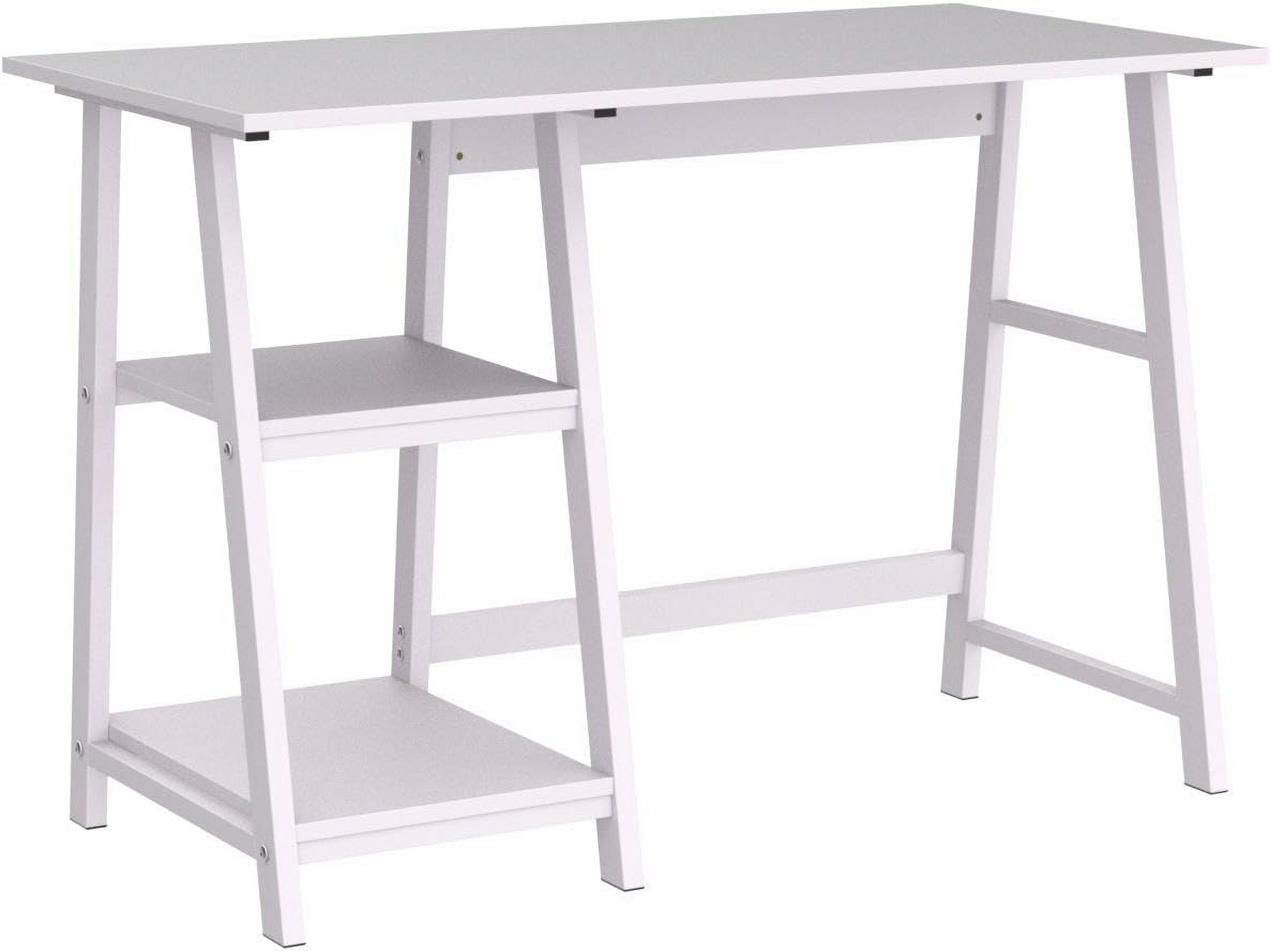 Natwind 43" White Desk Home Office Computer Working Student Study Table with 2-Tier Storage Bookshelves Modern Simple Study Laptop Writing Elegant Style Desk Workstation for Office Home White - Image 3