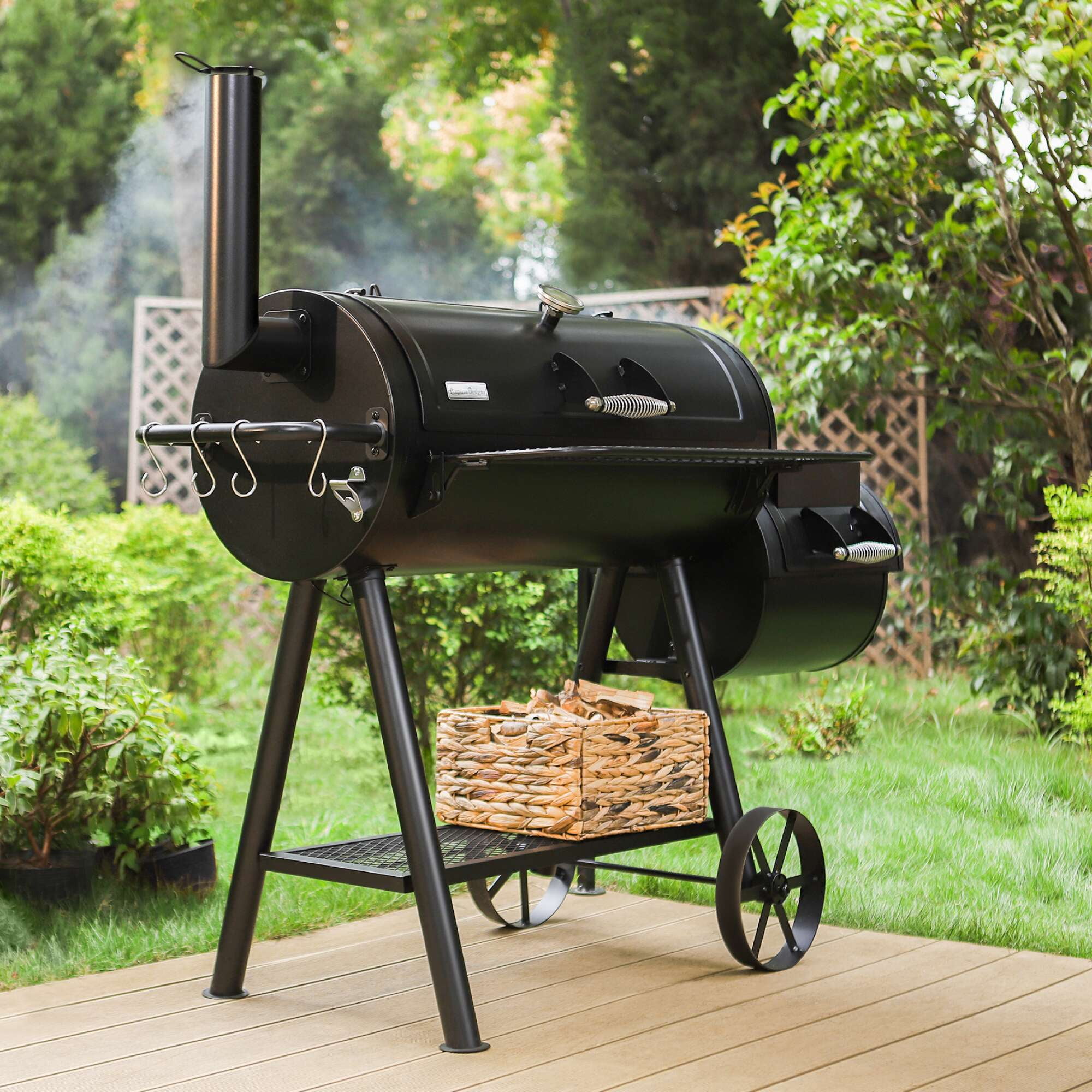 Summit Living Charcoal Grill with Offset Smoker 941 sq.in. Extra Large BBQ Grill Black - Image 3
