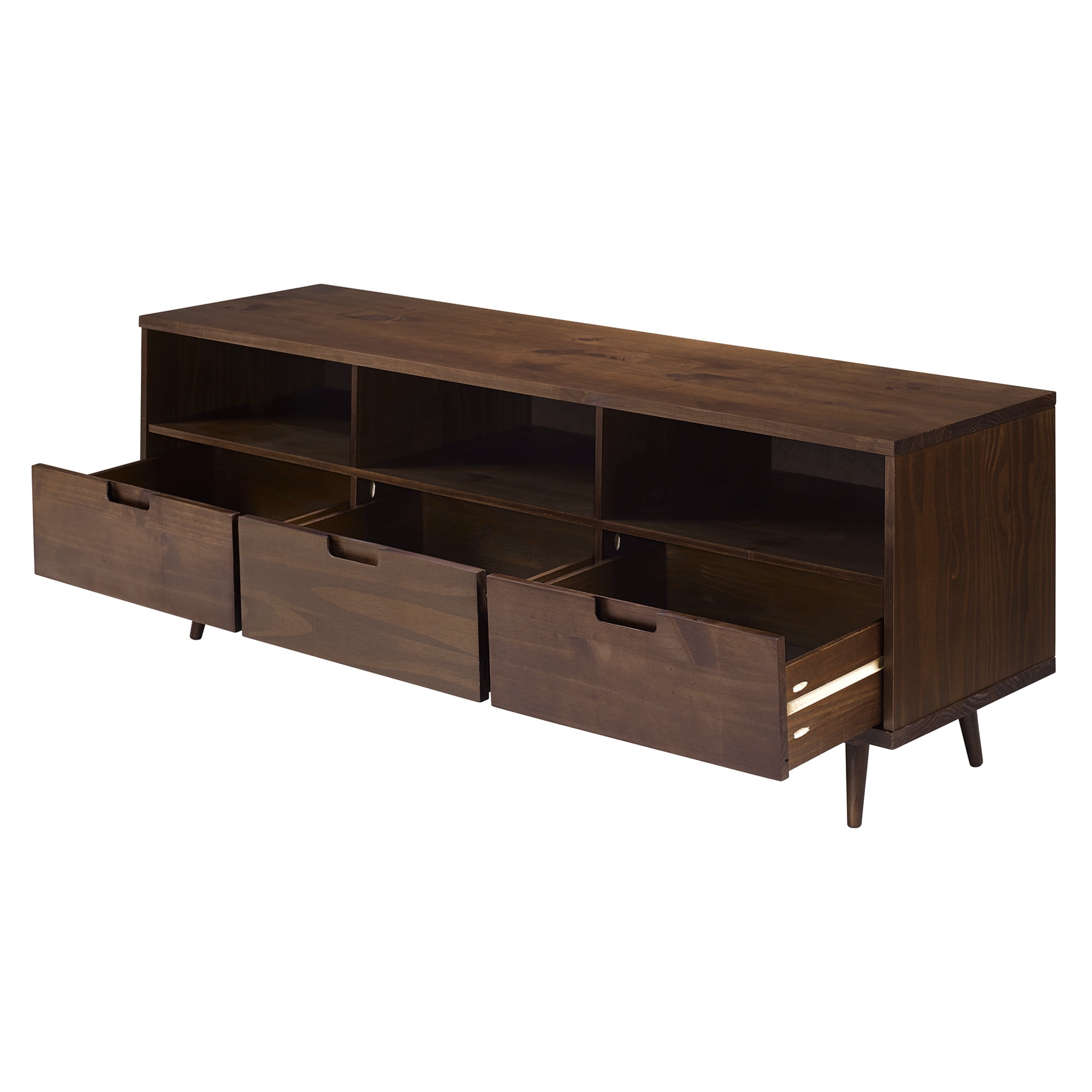 Walker Edison Modern Boho Wood 3 Drawer 70” TV Stand, Walnut - Image 3