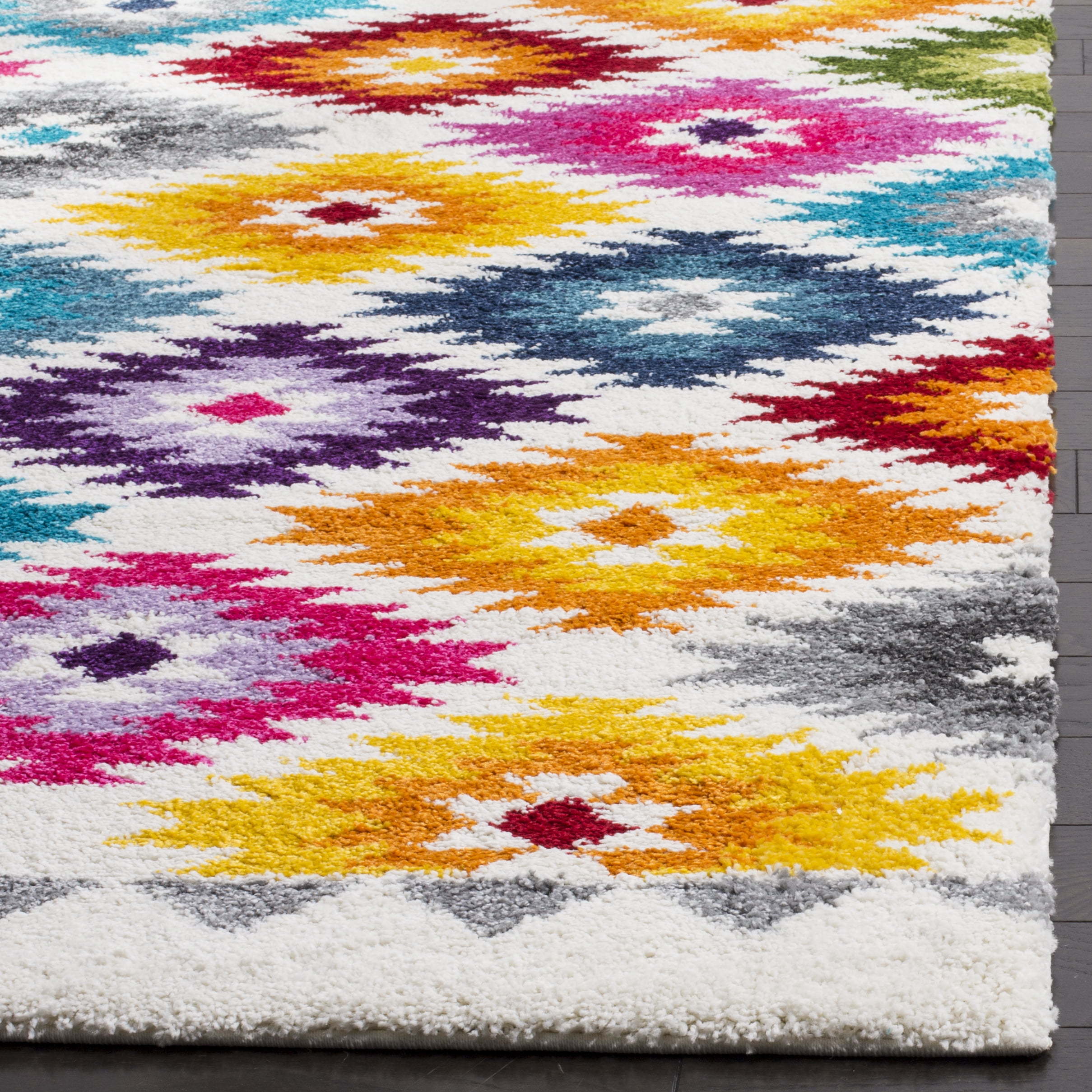 Safavieh Fiesta Frona Geometric Shag Area Rug, Cream/Multi, 5'1" x 7'6" - Image 4